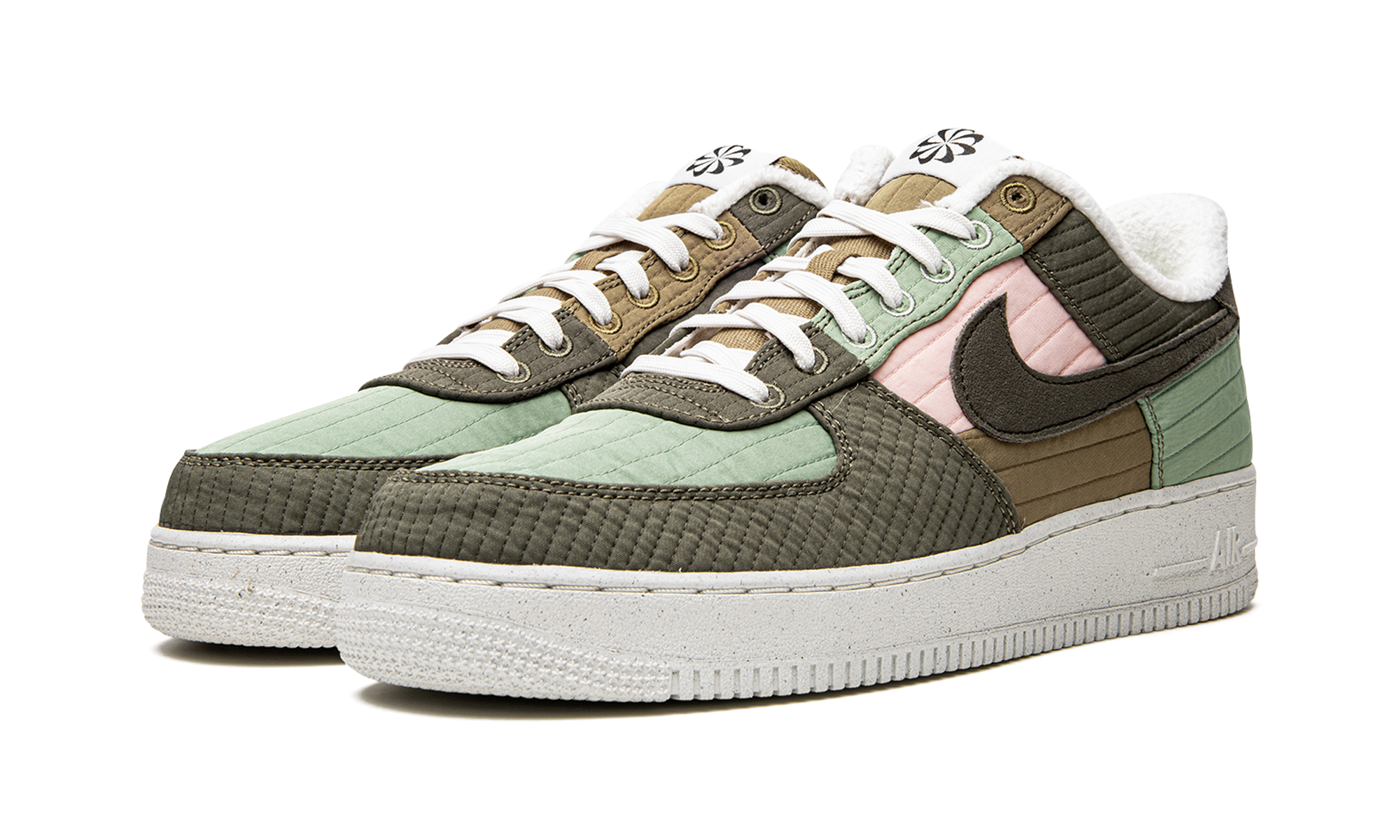 nike air force 1 07 lx low toasty oil green+DC8744-300+diagnol left view
