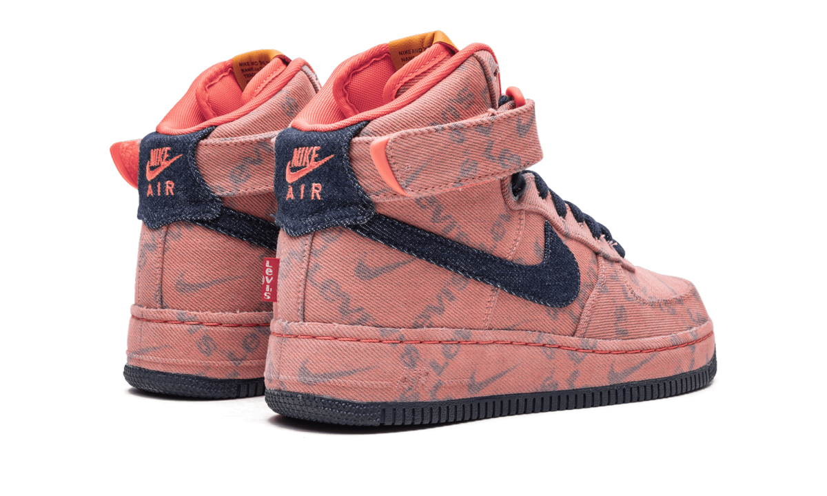 nike air force 1 high levi s exclusive denim+CV0672-844+diagnol right behind view