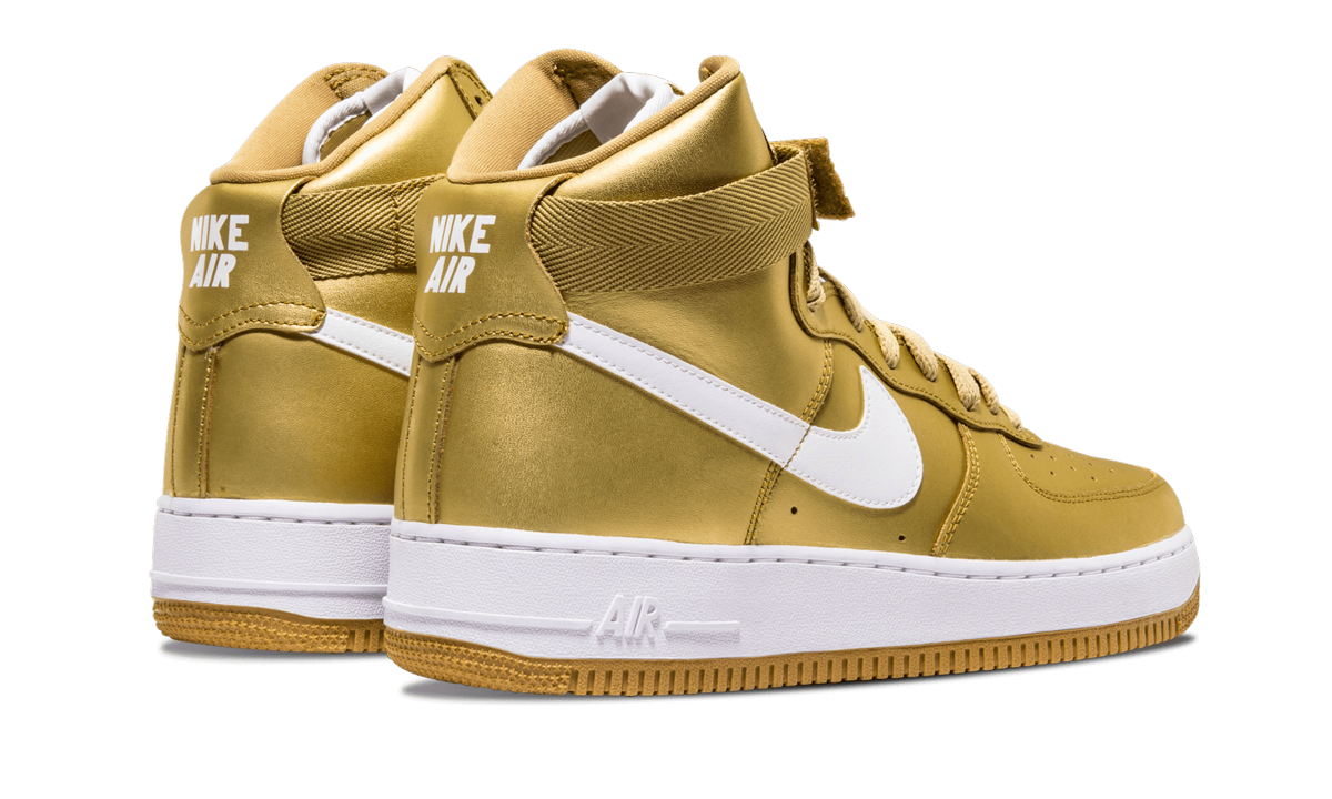 nike air force 1 high metallic gold+823297-700+left diagnol single view