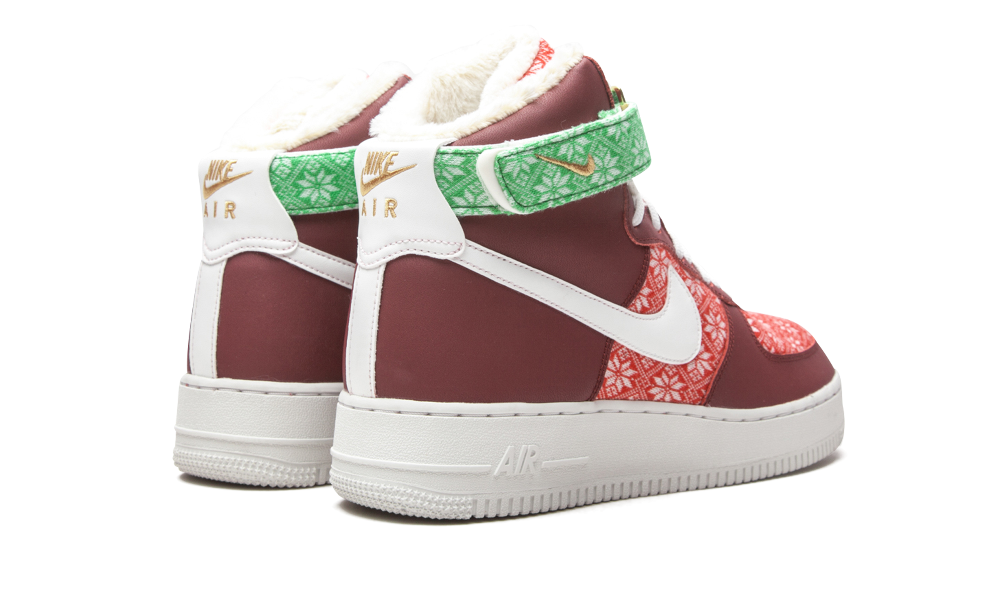 nike air force 1 high nordic christmas 2020+DC1620-600+diagnol right behind view