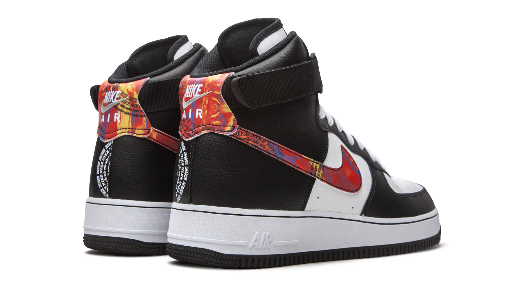 nike air force 1 high vintage mosaic swoosh+CU4736-100+diagnol right behind view