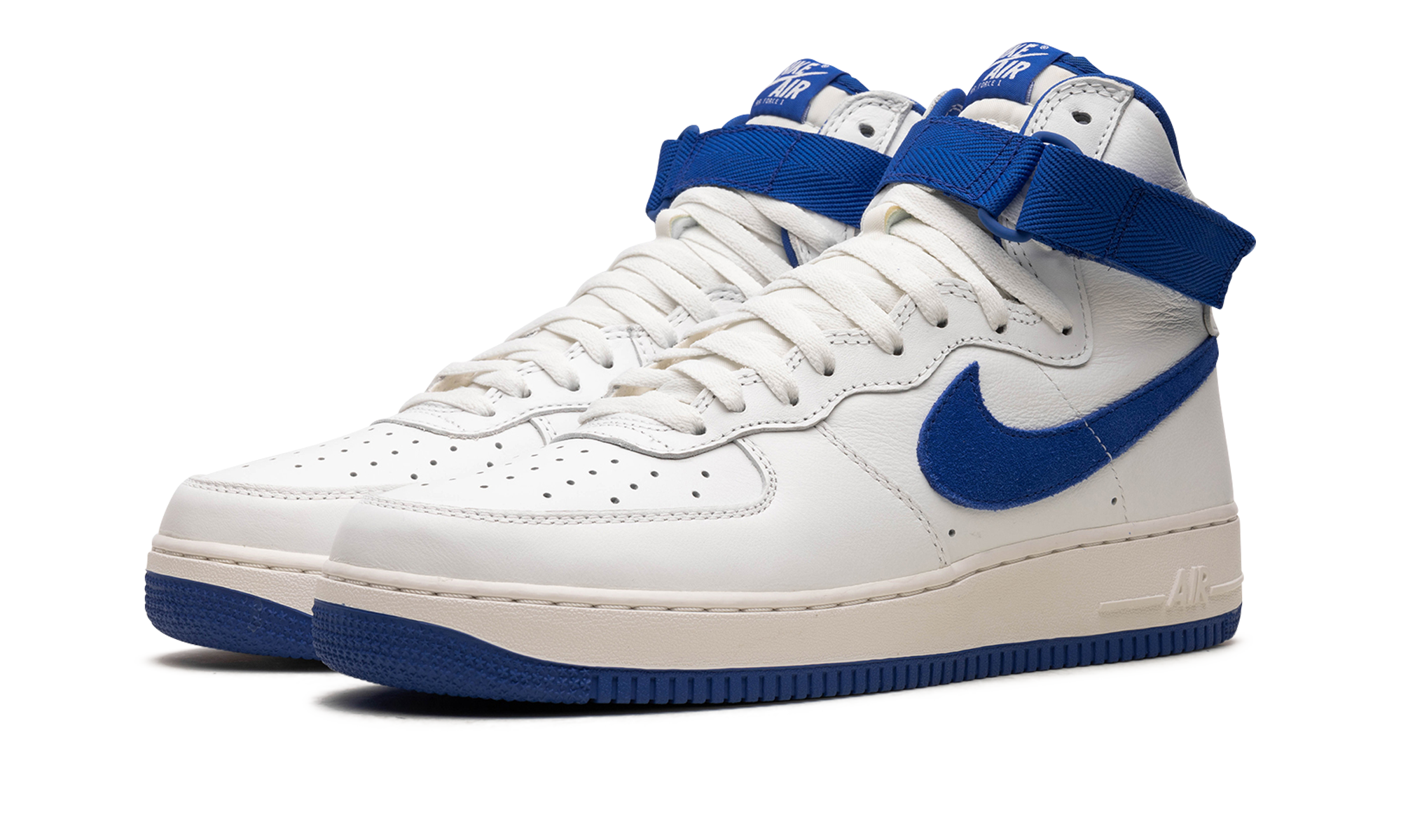 nike air force 1 high white game royal+743546-103+diagnol left view