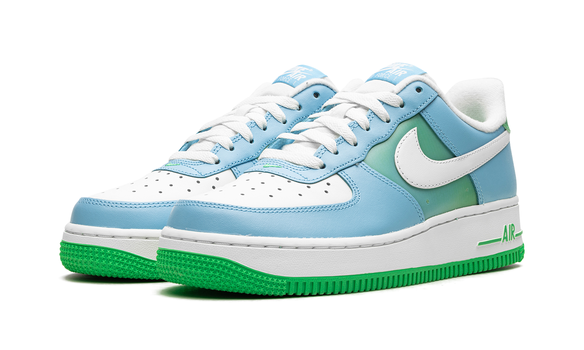 nike air force 1 low 07 aquarius blue vapor green+FZ4032-407+diagnol left view
