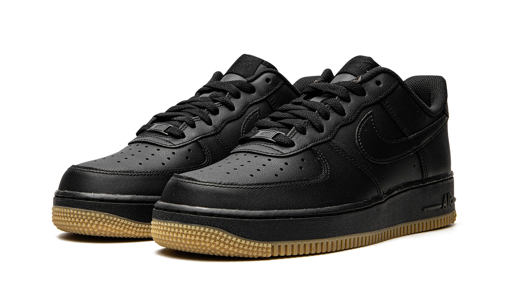 nike air force 1 low 07 black gum 2022+DZ4404-001+diagnol left view