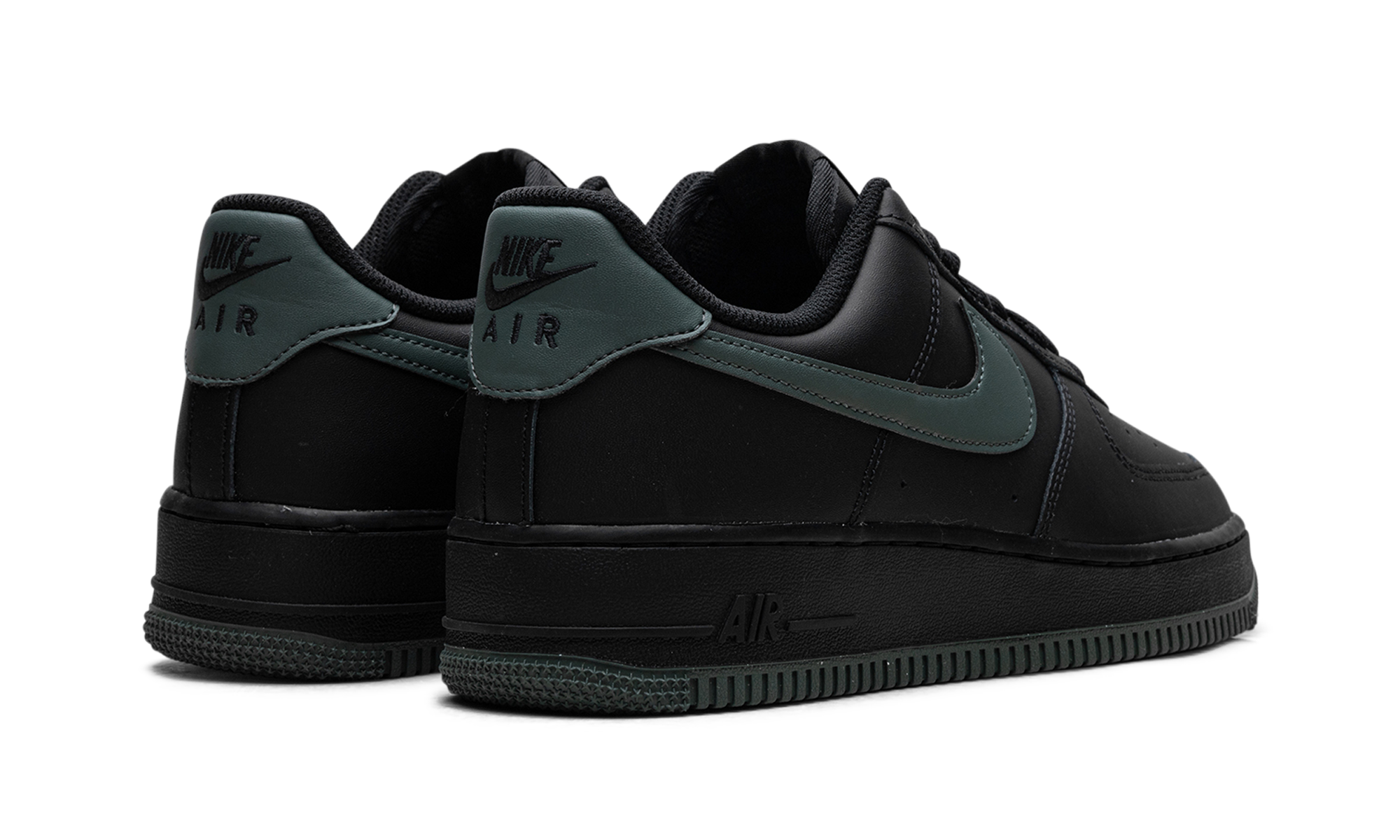 nike air force 1 low 07 black vintage green+FJ4146-001+diagnol right behind view