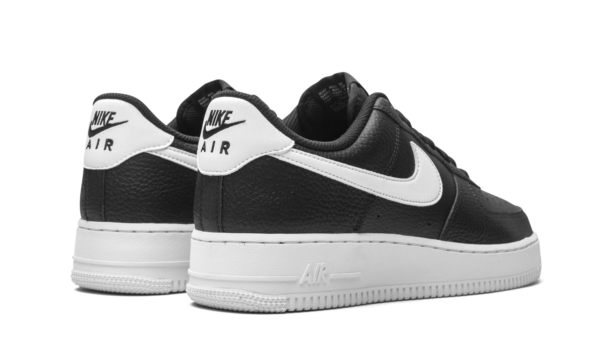 nike air force 1 low 07 black white pebbled leather+CT2302-002+diagnol right behind view