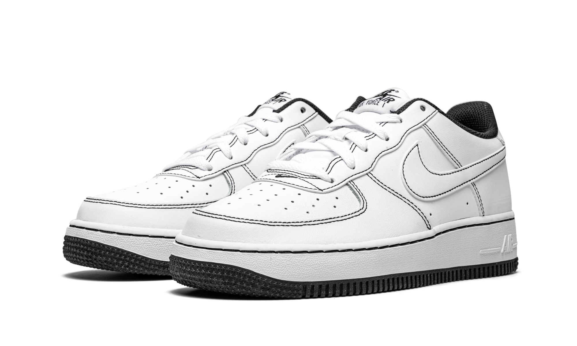 nike air force 1 low 07 contrast stitch white black gs+CW1575-104+diagnol left view