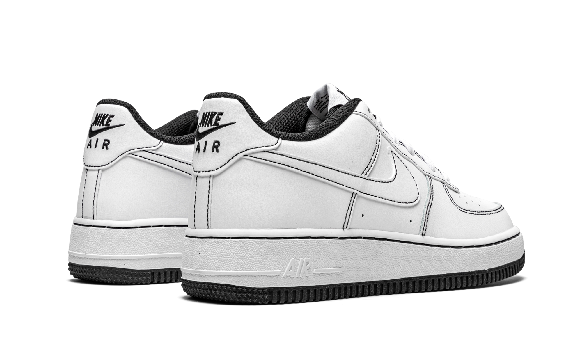 nike air force 1 low 07 contrast stitch white black gs+CW1575-104+diagnol right behind view