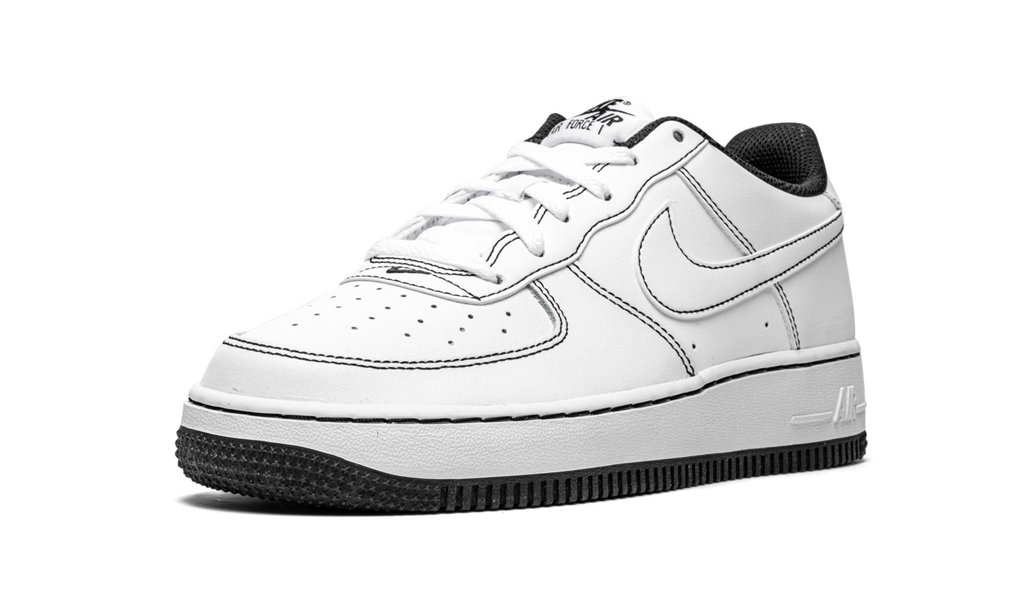nike air force 1 low 07 contrast stitch white black gs+CW1575-104+left diagnol single view