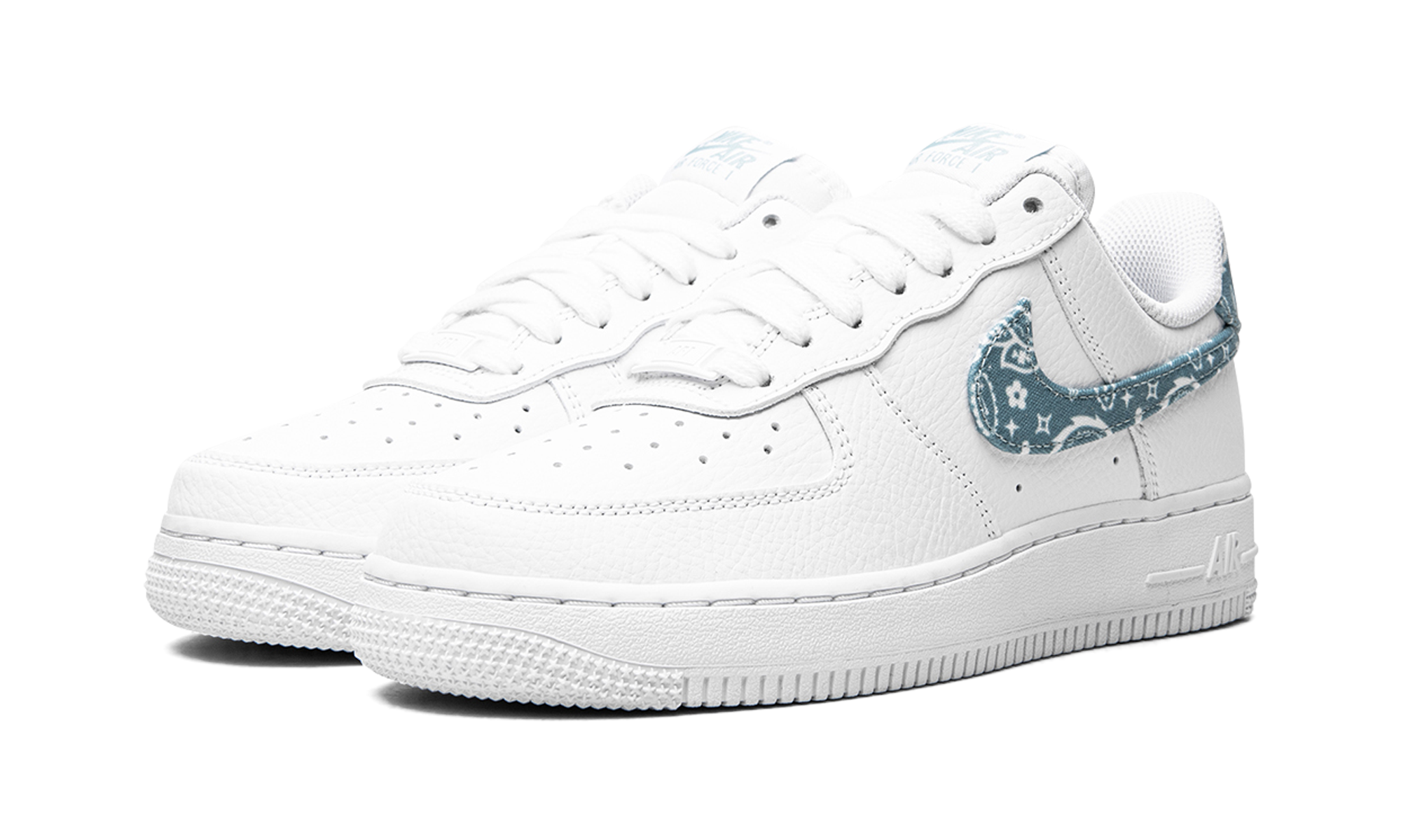 nike air force 1 low 07 essential white worn blue paisley women s+DH4406-100+diagnol left view