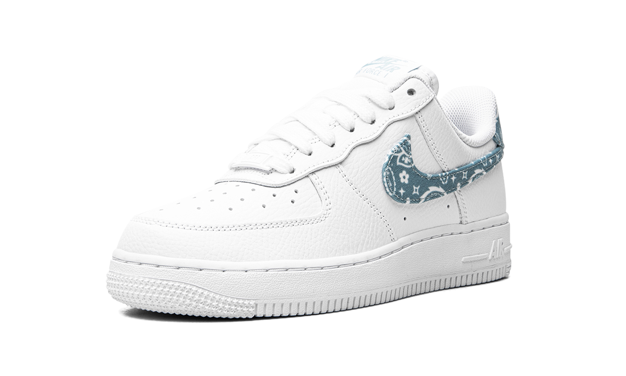 nike air force 1 low 07 essential white worn blue paisley women s+DH4406-100+left diagnol single view