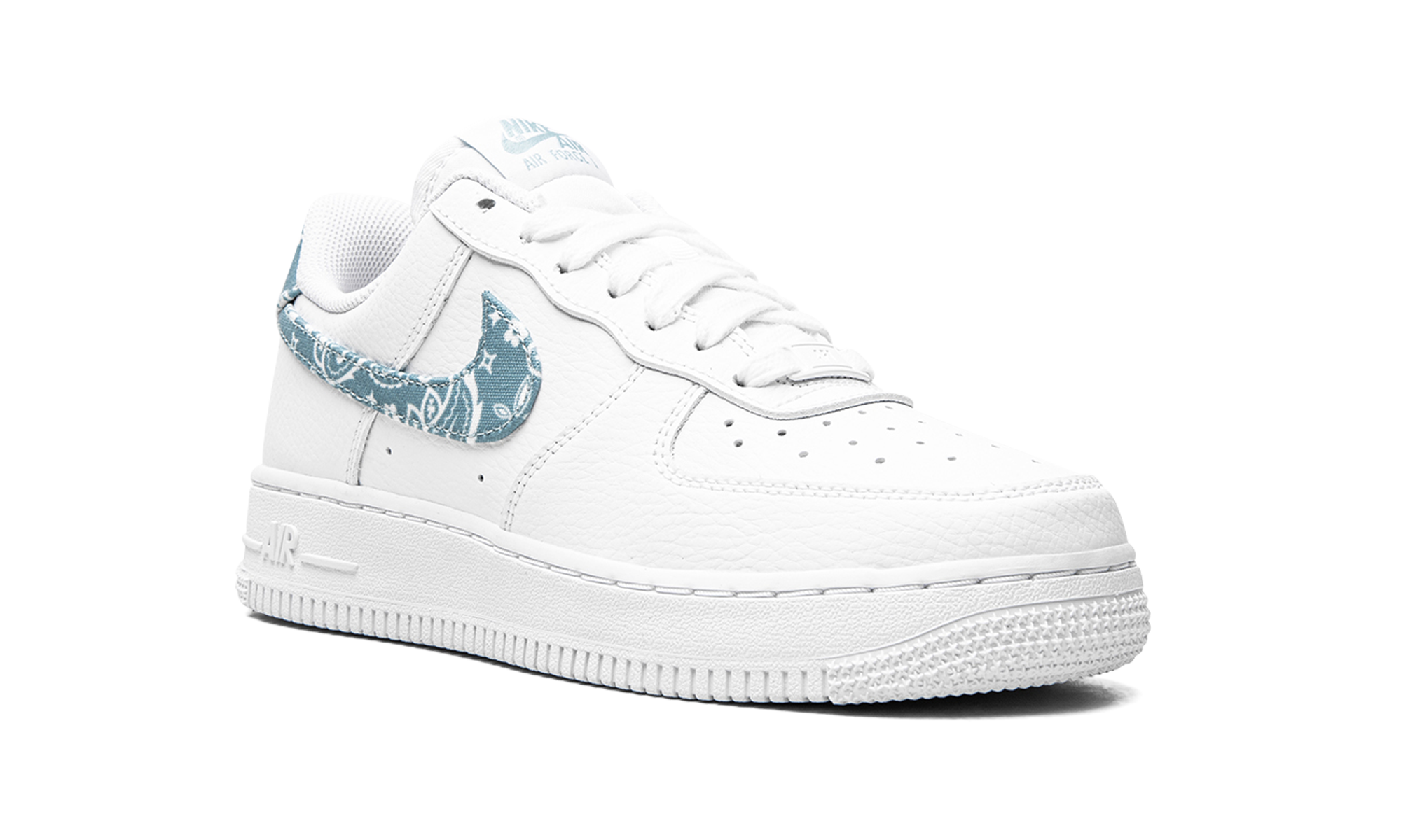 nike air force 1 low 07 essential white worn blue paisley women s+DH4406-100+diagnol right view