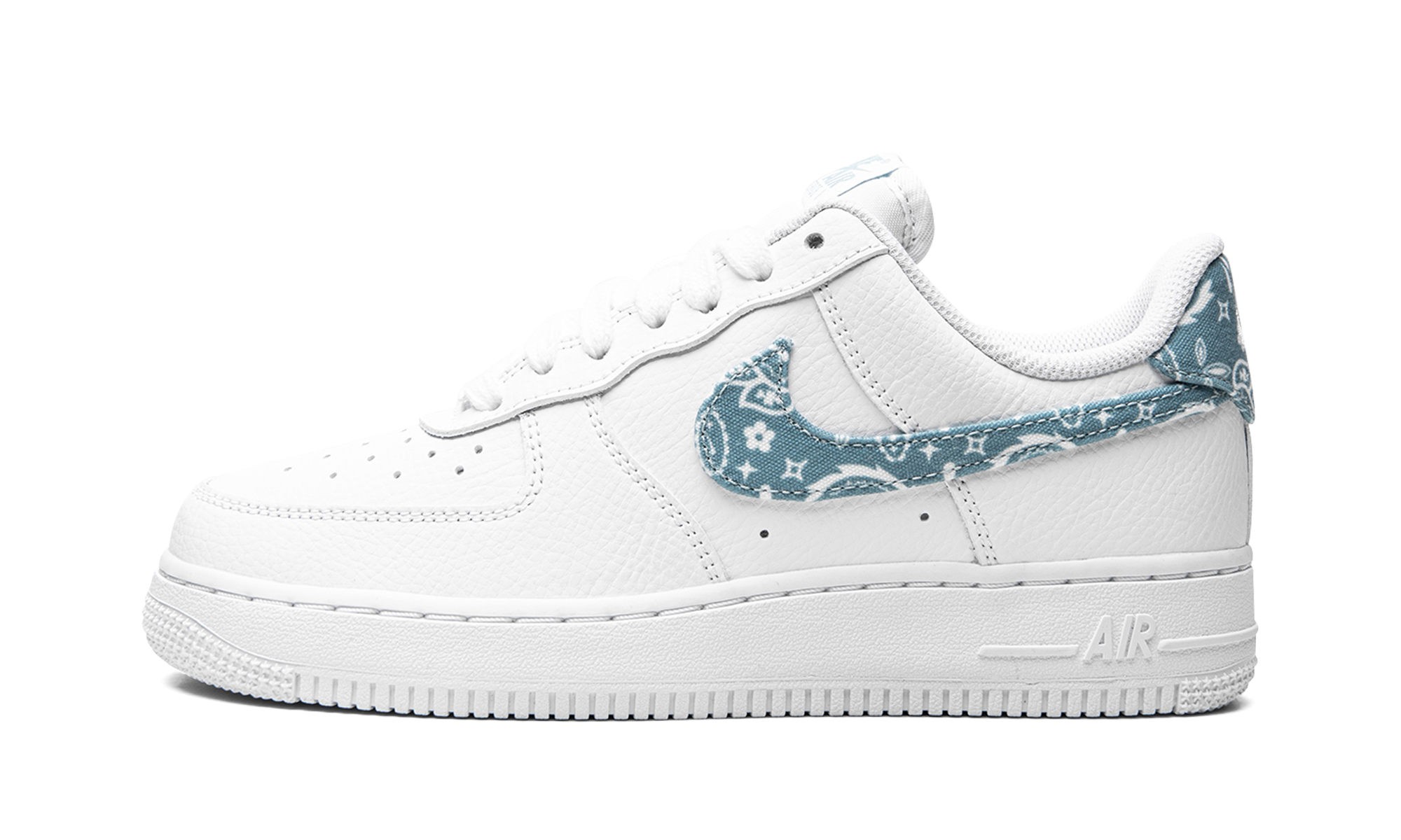 nike air force 1 low 07 essential white worn blue paisley women s+DH4406-100+diagnol right view 1