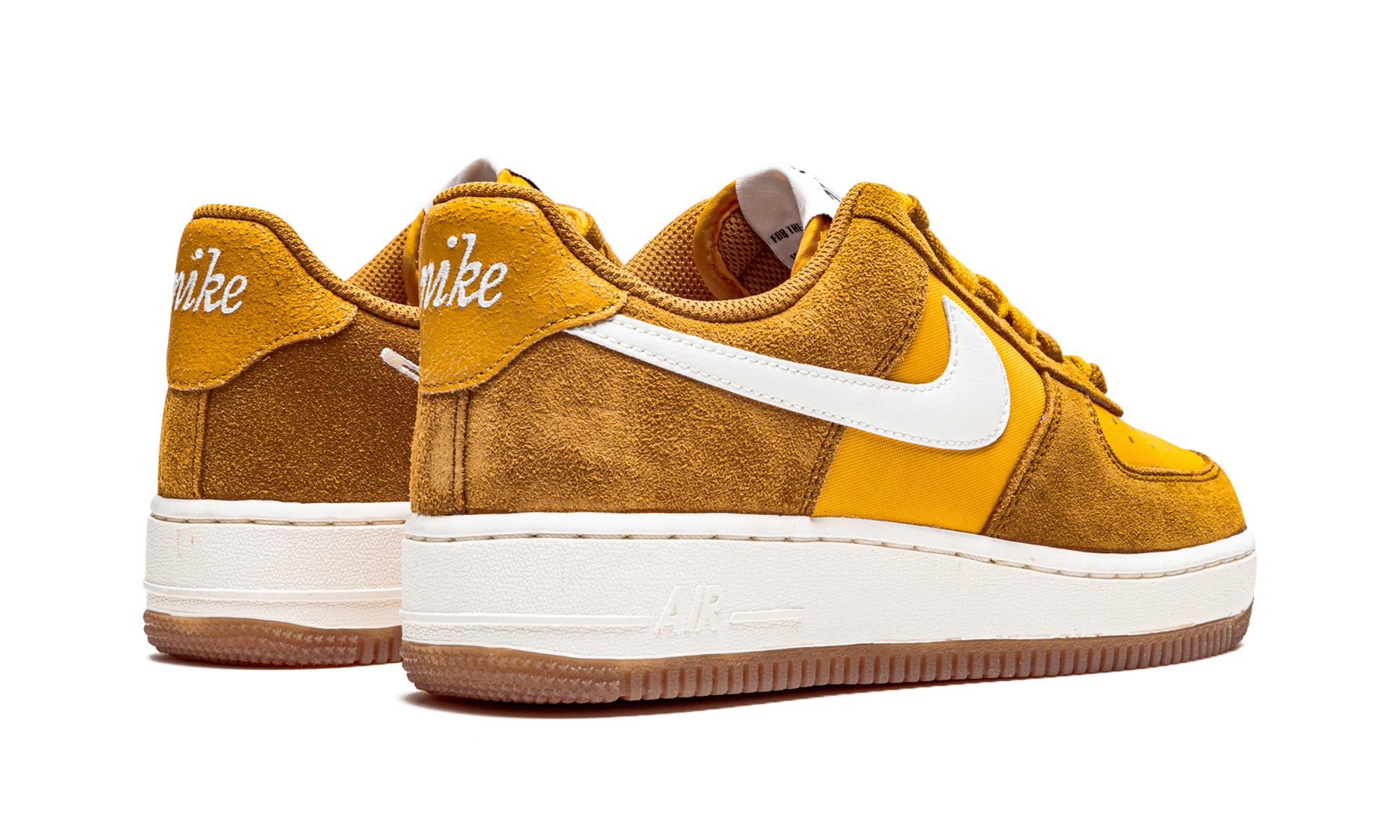 nike air force 1 low 07 first use university gold women s+DA8302-700+diagnol right behind view