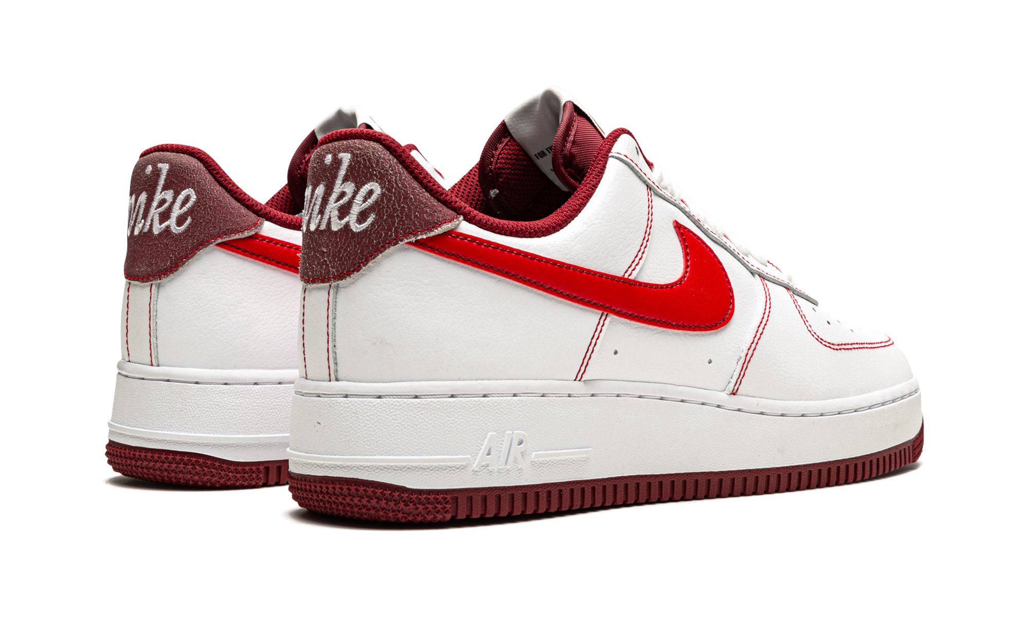 nike air force 1 low 07 first use white team red+DA8478-101+diagnol right behind view