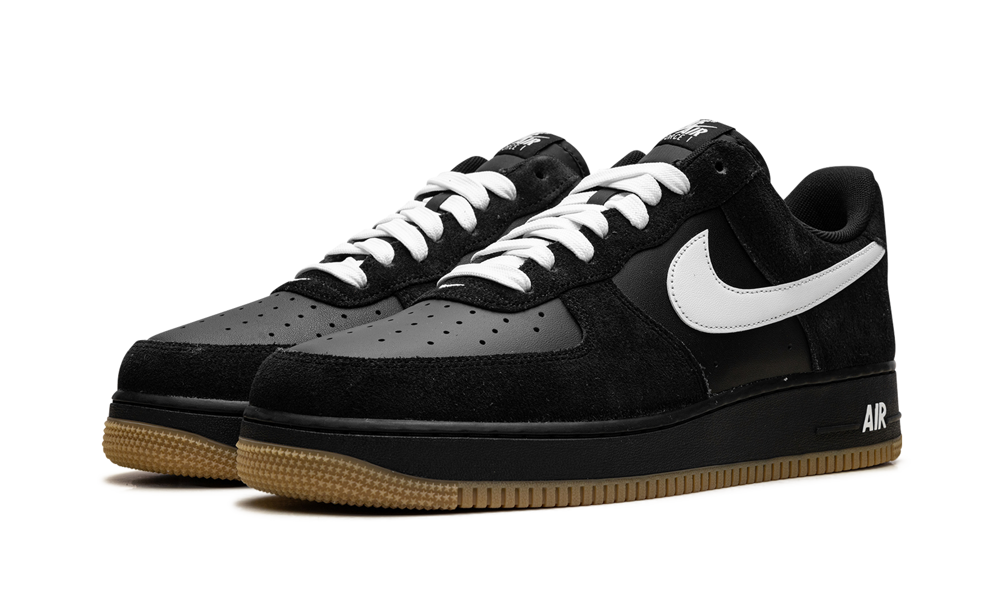 nike air force 1 low 07 lv8 black gum light brown white+IB6388-001+diagnol left view