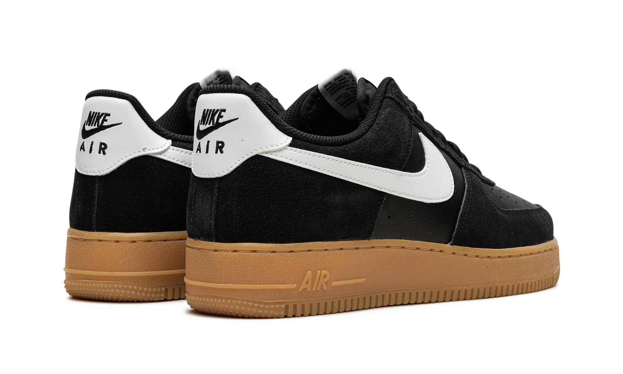 nike air force 1 low 07 lv8 black summit white gum+FQ8714-004+diagnol right behind view