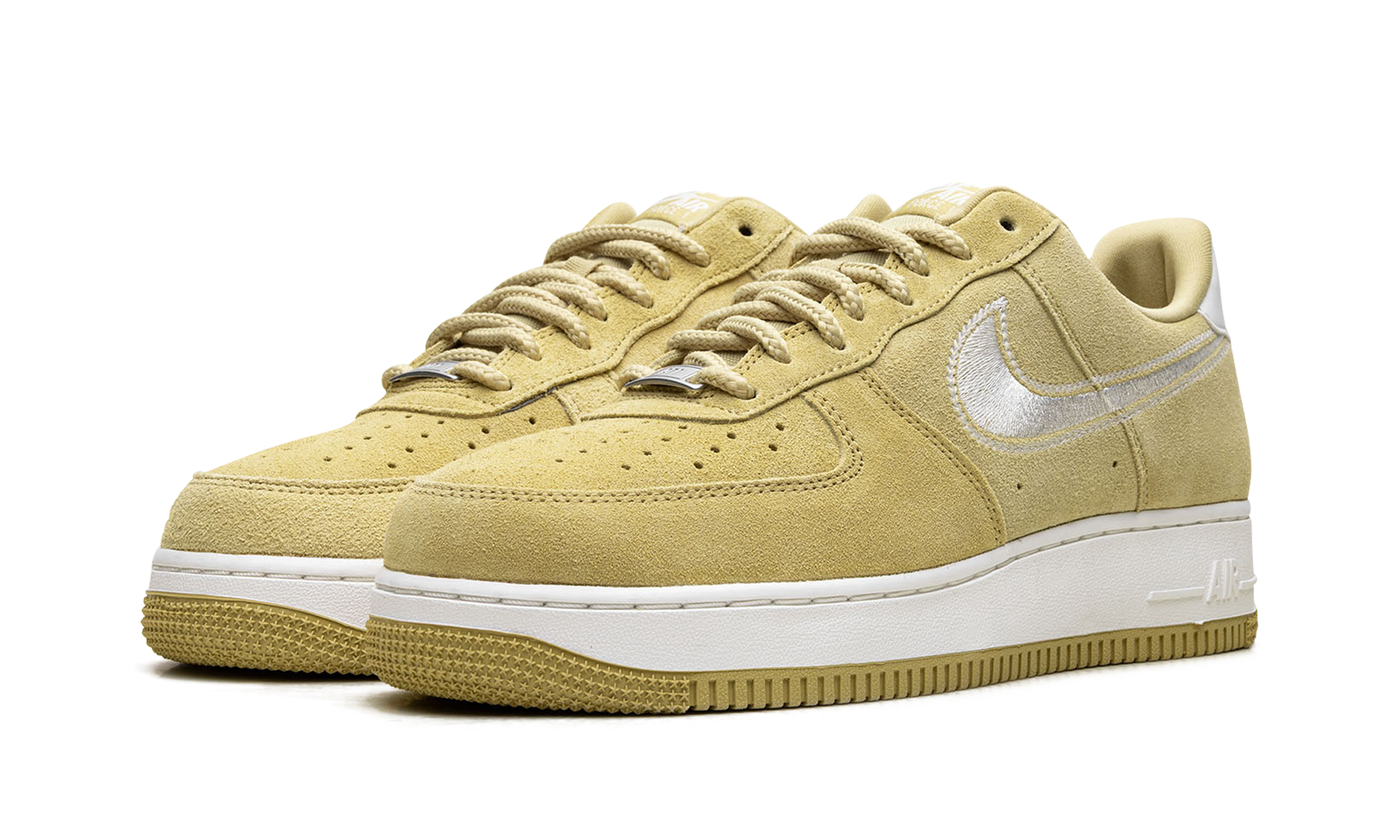 nike air force 1 low 07 lv8 buff gold sail embroidered swoosh+HJ4465-700+diagnol left view