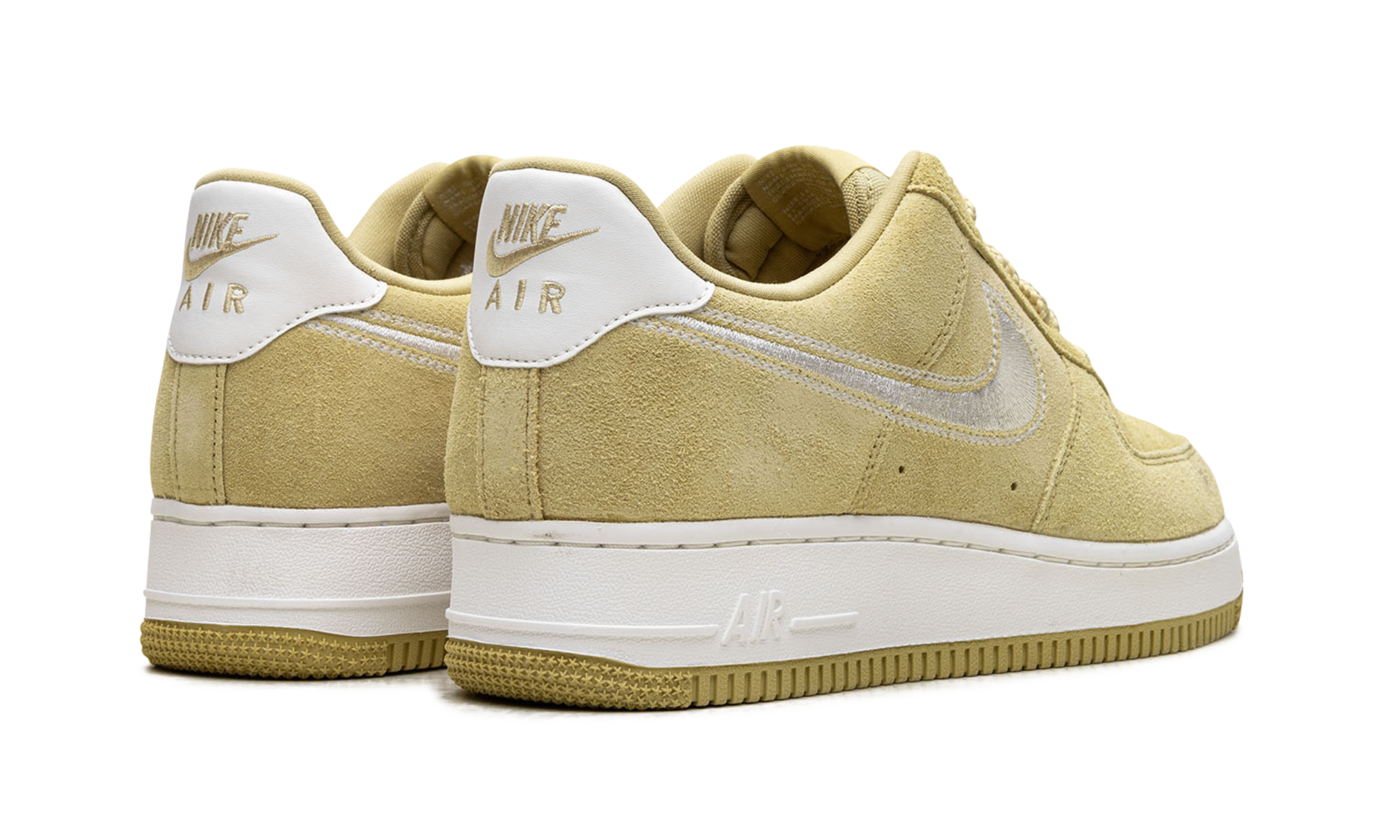nike air force 1 low 07 lv8 buff gold sail embroidered swoosh+HJ4465-700+diagnol right behind view