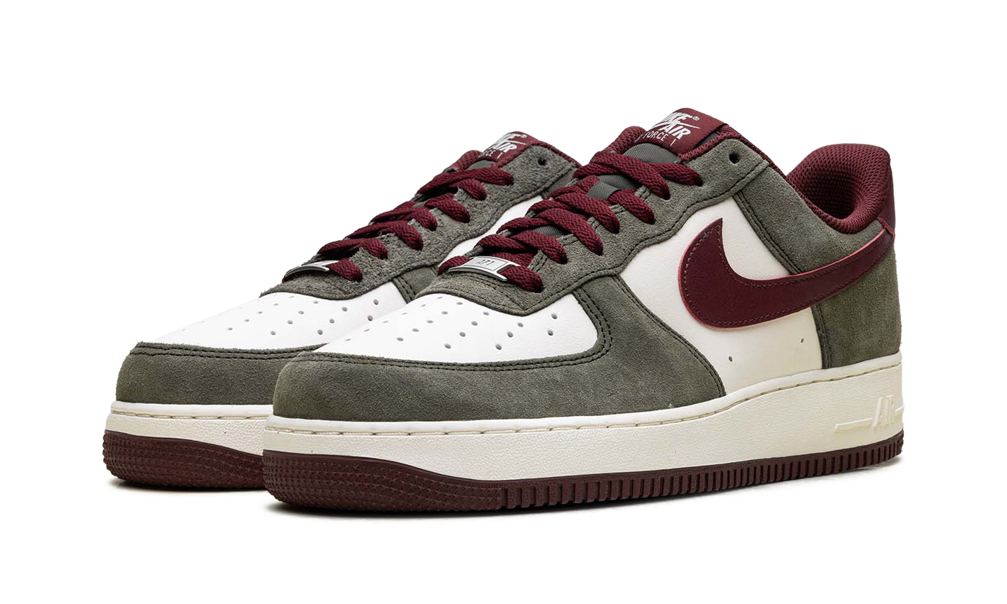 nike air force 1 low 07 lv8 cargo khaki pale ivory dark team red+FQ8714-302+diagnol left view