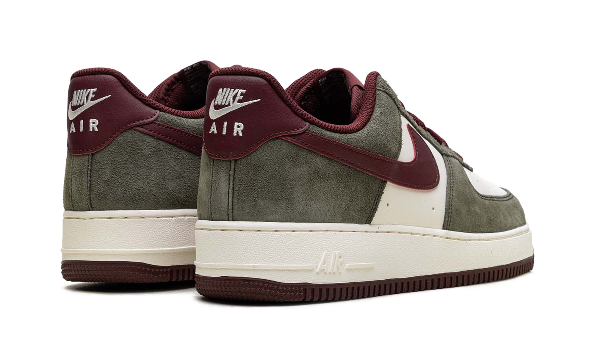 nike air force 1 low 07 lv8 cargo khaki pale ivory dark team red+FQ8714-302+diagnol right behind view