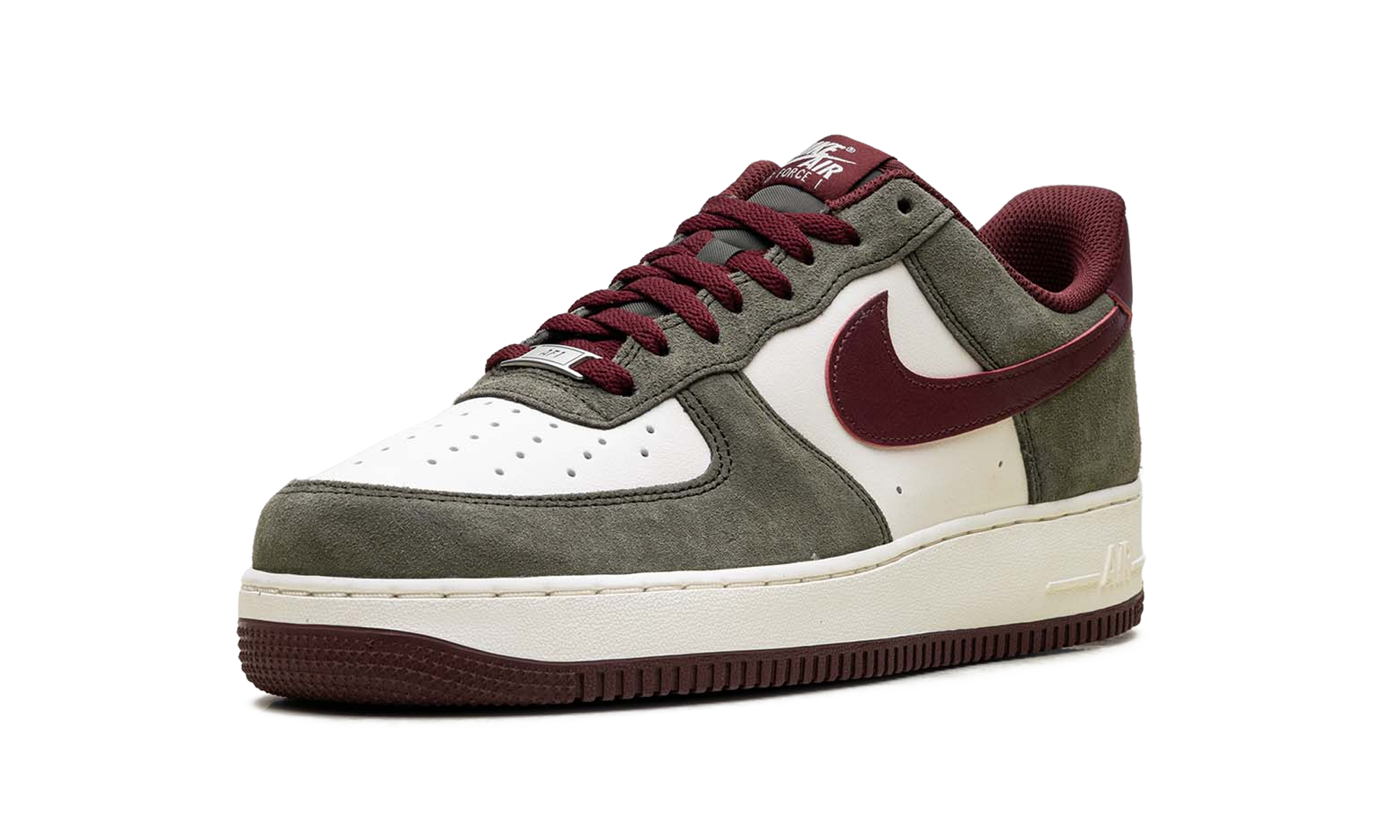 nike air force 1 low 07 lv8 cargo khaki pale ivory dark team red+FQ8714-302+left diagnol single view