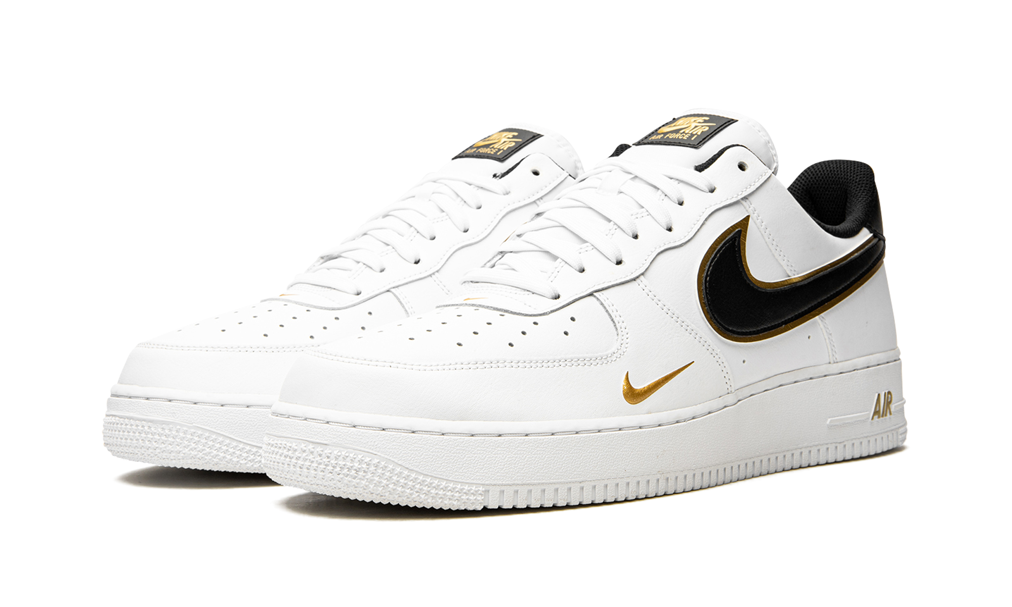 nike air force 1 low 07 lv8 double swoosh white metallic gold+DA8481-100+diagnol left view