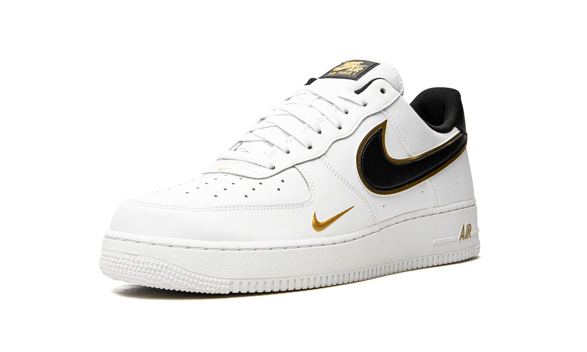 nike air force 1 low 07 lv8 double swoosh white metallic gold+DA8481-100+left diagnol single view