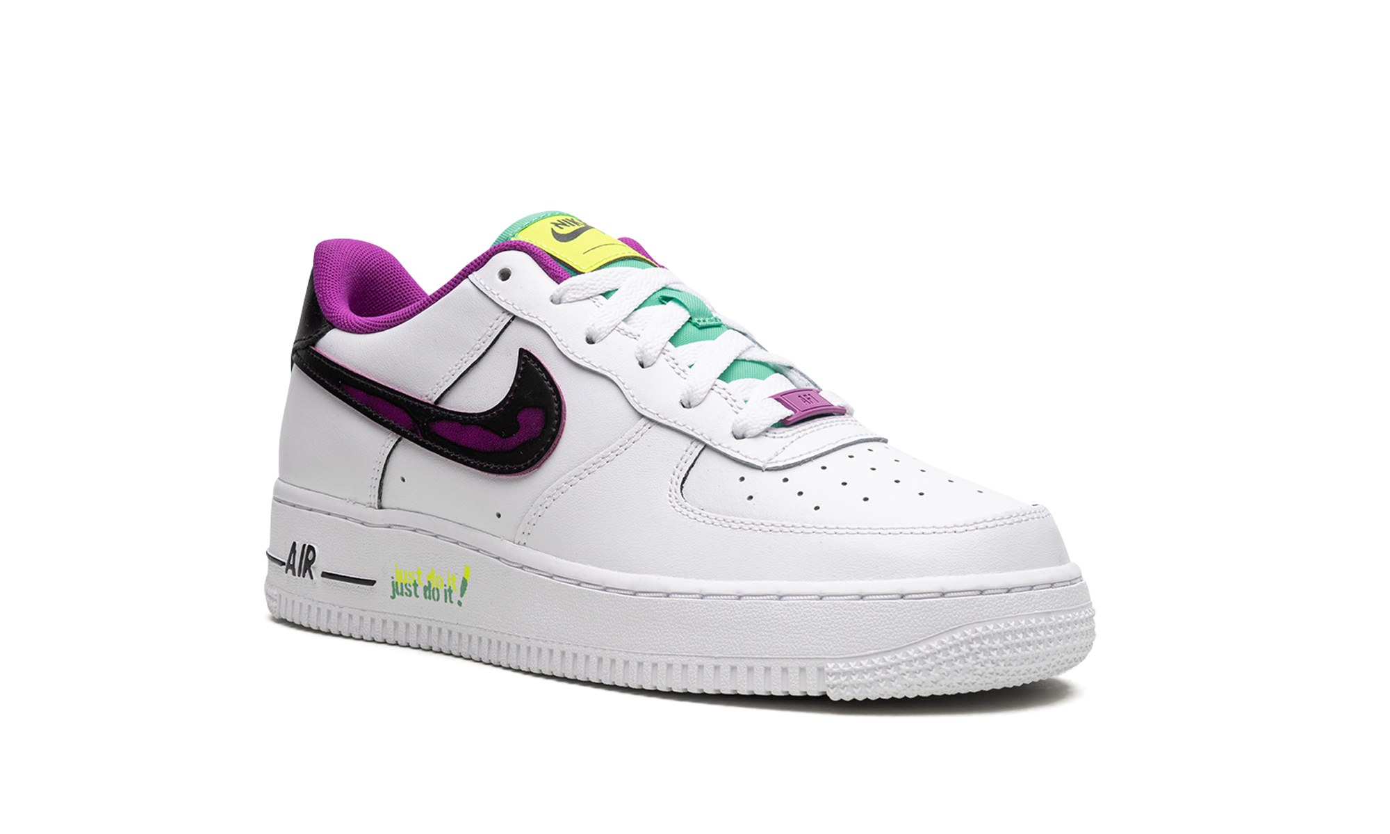 nike air force 1 low 07 lv8 just do it white vivid purple gs+DX3933-100+diagnol right view