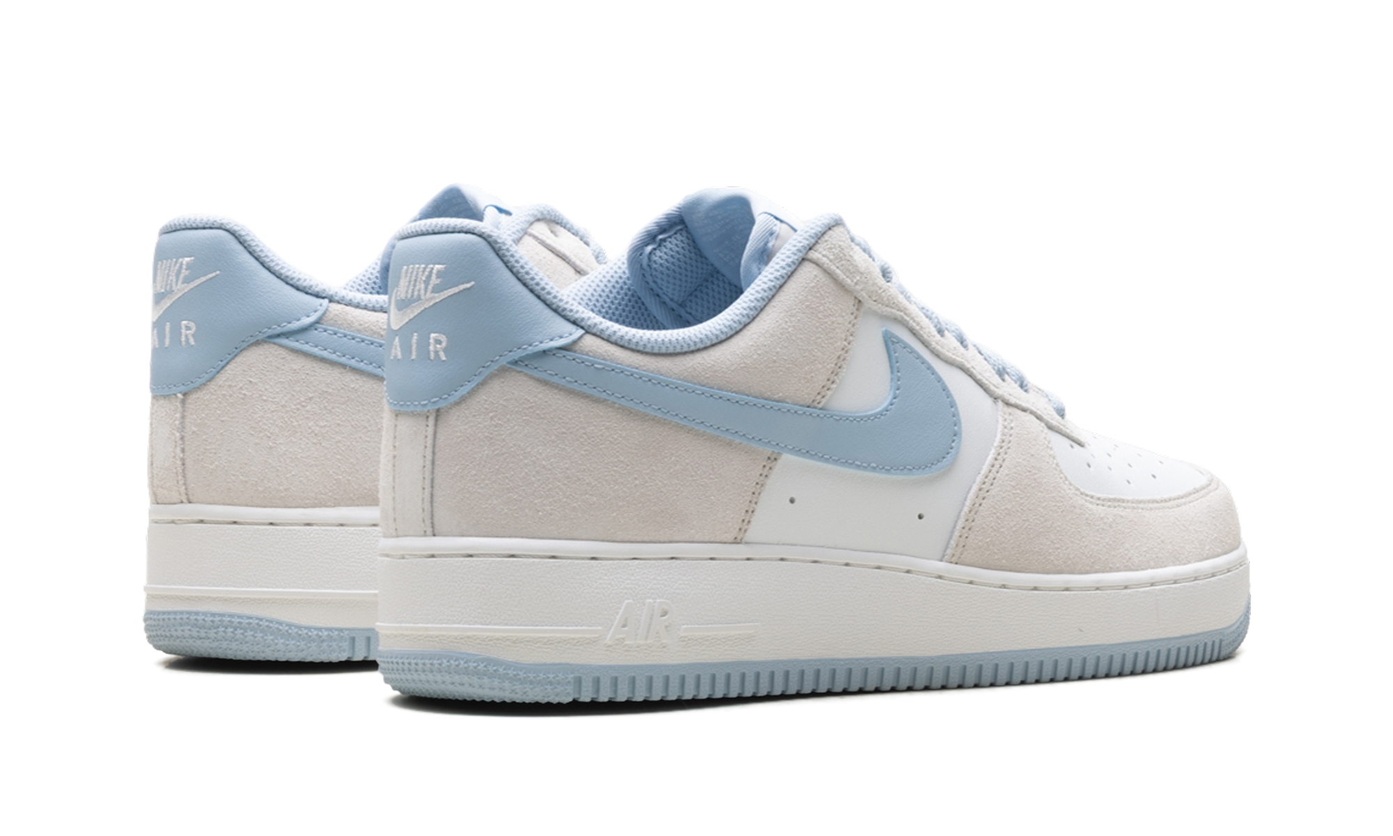 nike air force 1 low 07 lv8 light bone light armory blue+FQ8714-005+diagnol right behind view