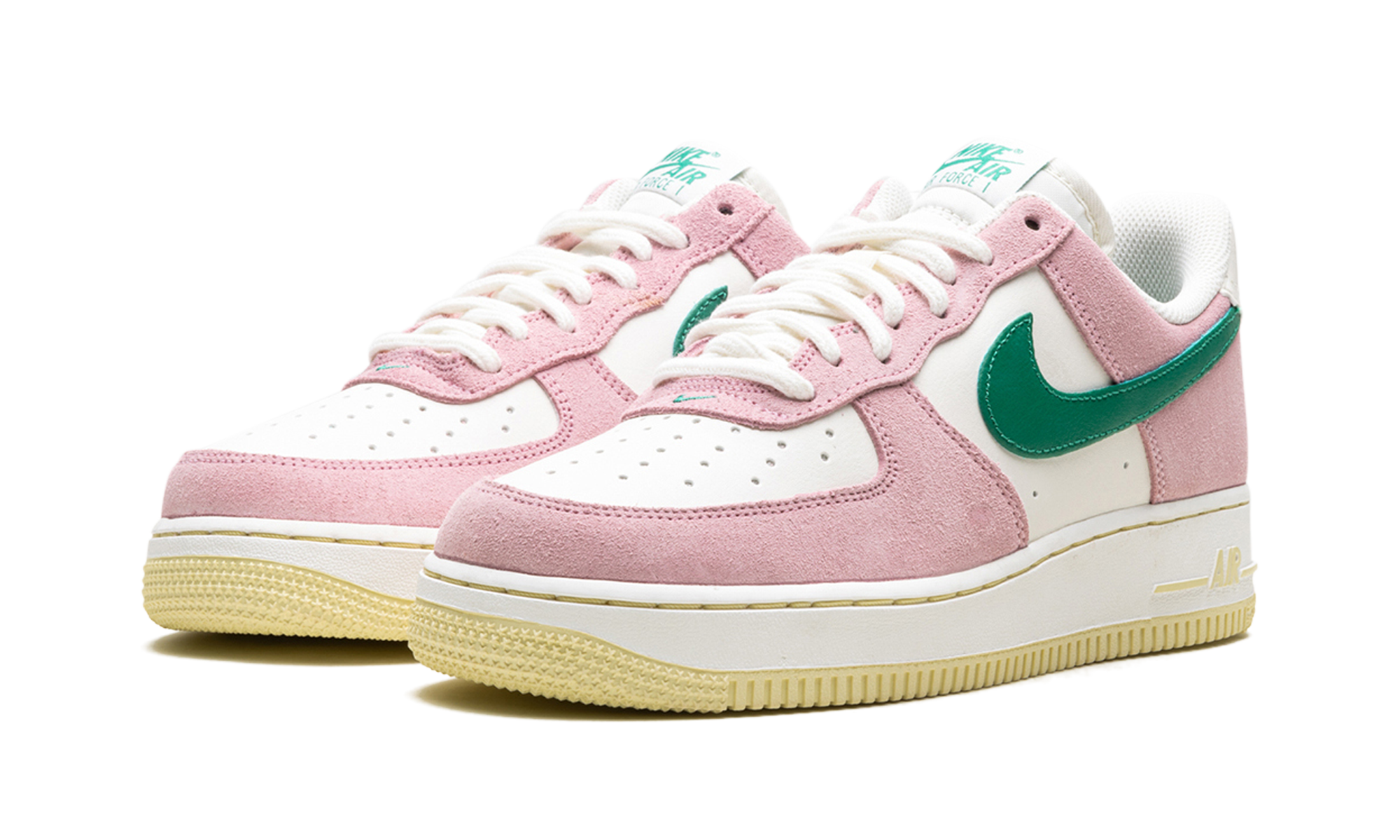 nike air force 1 low 07 lv8 medium soft pink malachite+FV9346-100+diagnol left view