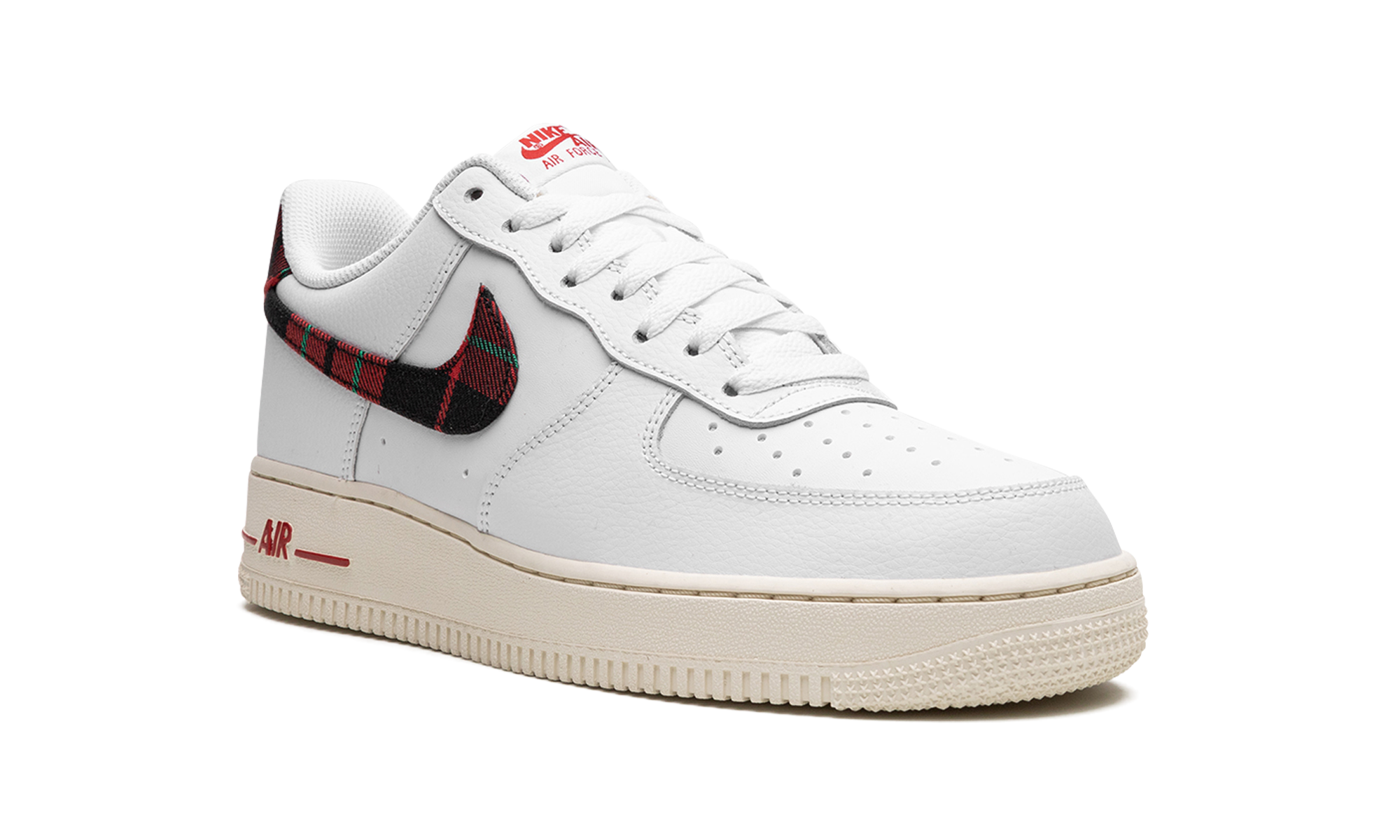 nike air force 1 low 07 lv8 tartan plaid white university red+DV0789-100+diagnol right view