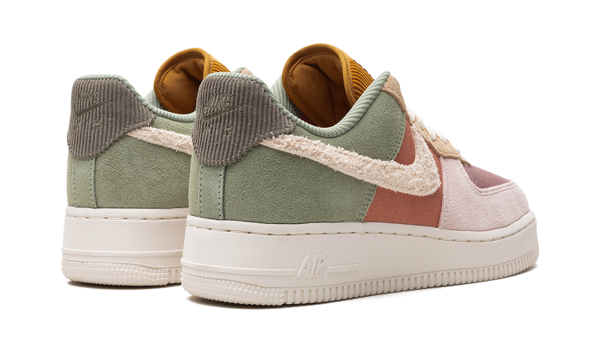 nike air force 1 low 07 lx oil green terra blush women s+FZ3782-386+diagnol right behind view