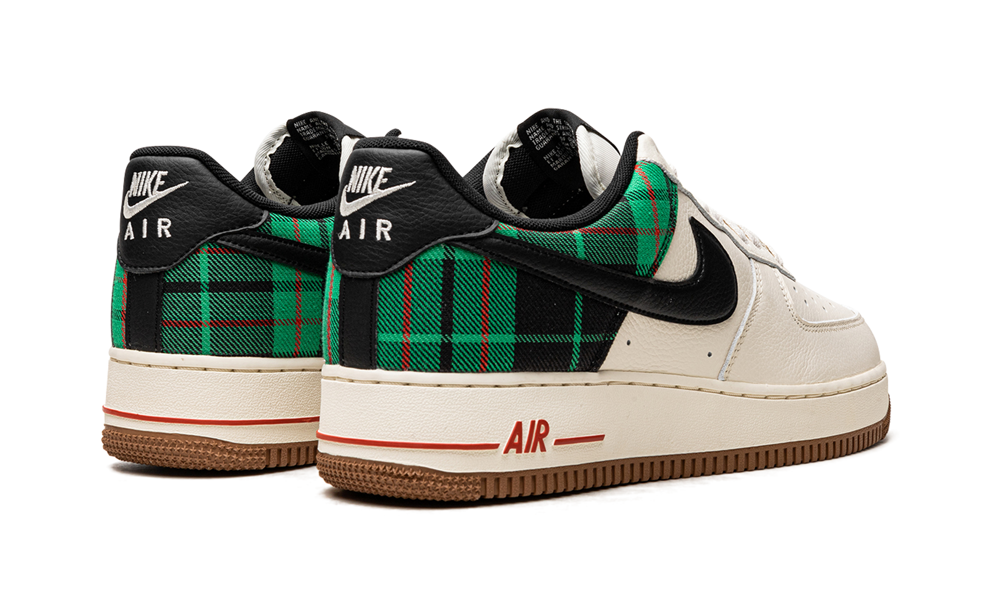 nike air force 1 low 07 lx plaid pale ivory stadium green+DV0791-100+diagnol right behind view