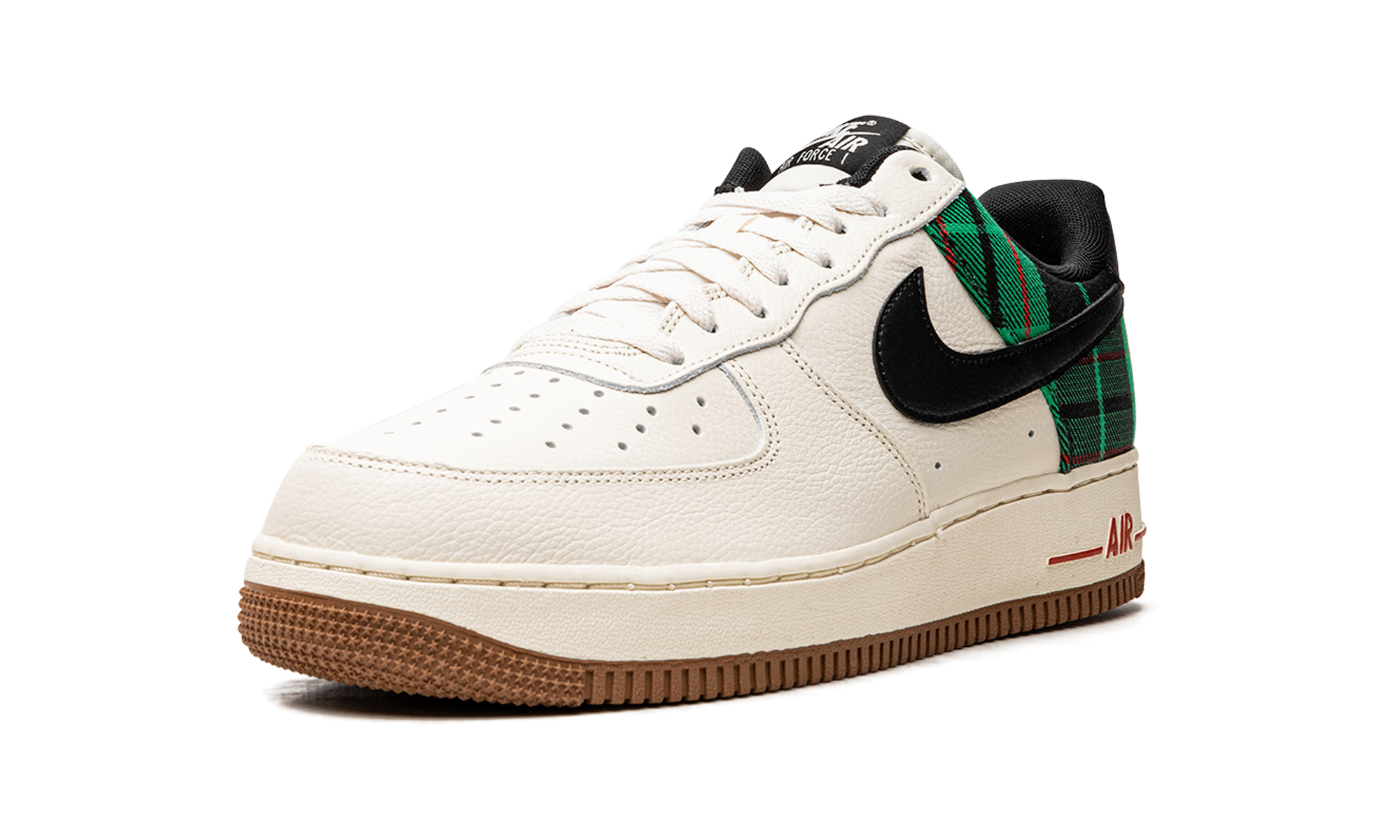 nike air force 1 low 07 lx plaid pale ivory stadium green+DV0791-100+left diagnol single view