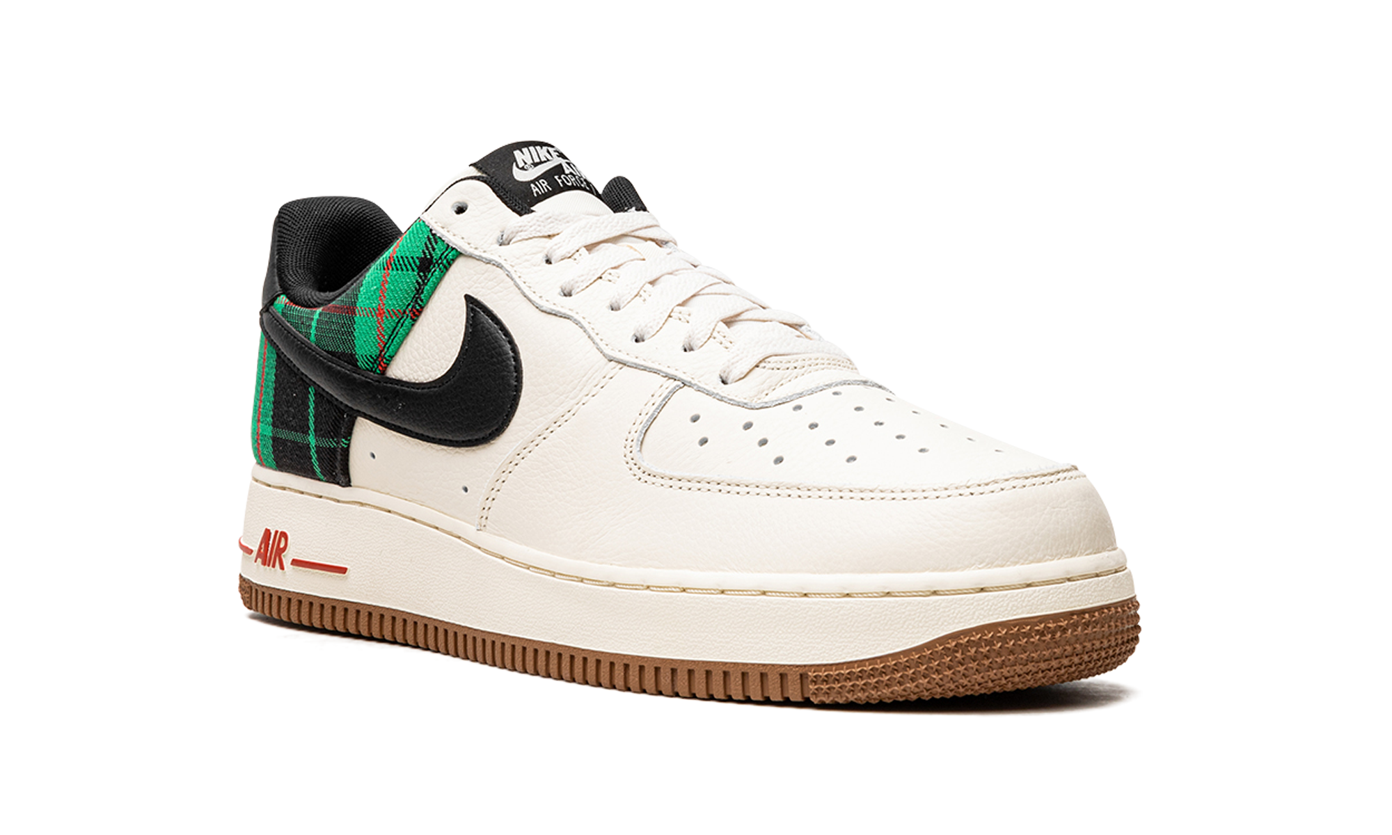 nike air force 1 low 07 lx plaid pale ivory stadium green+DV0791-100+diagnol right view