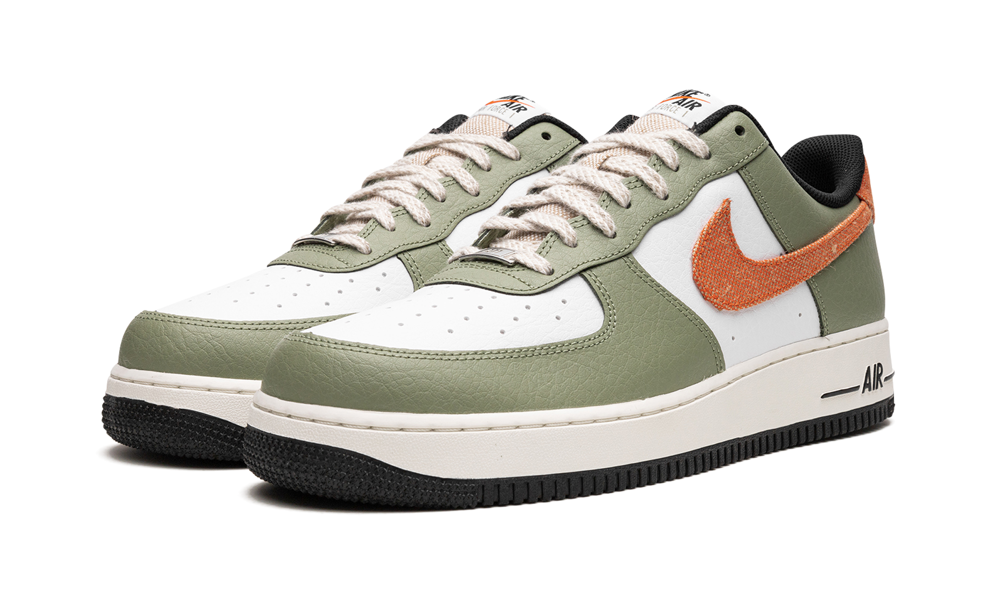 nike air force 1 low 07 oil green orange+FD0758-386+diagnol left view