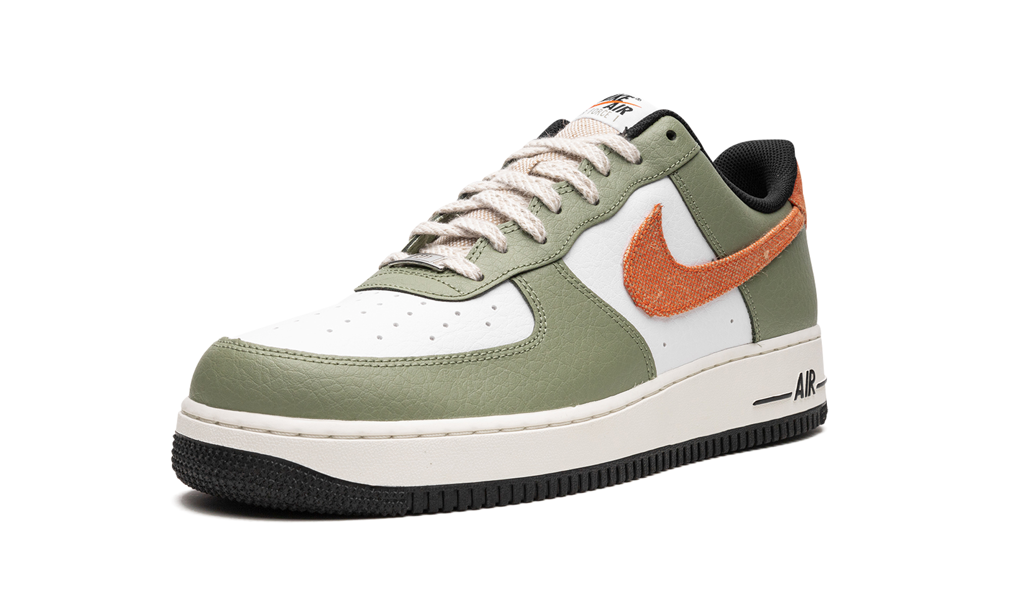 nike air force 1 low 07 oil green orange+FD0758-386+left diagnol single view