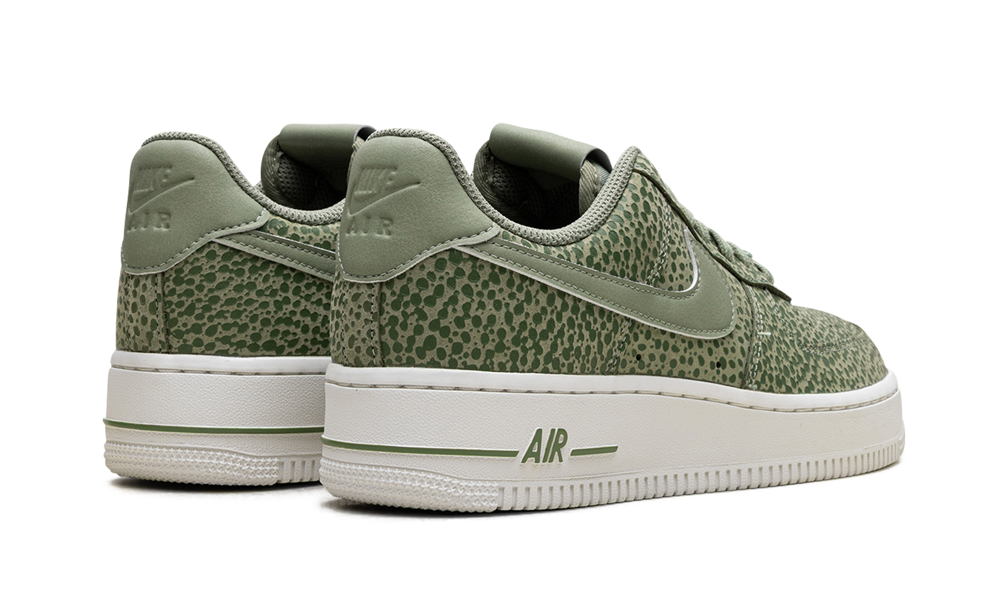 nike air force 1 low 07 prm safari oil green women s+FV6519-200+diagnol right behind view