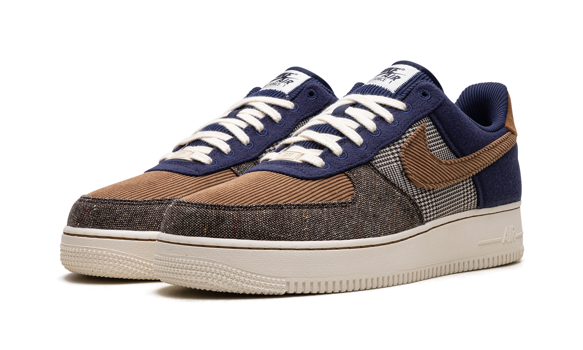 nike air force 1 low 07 prm tweed midnight navy corduroy+FQ8744-410+diagnol left view