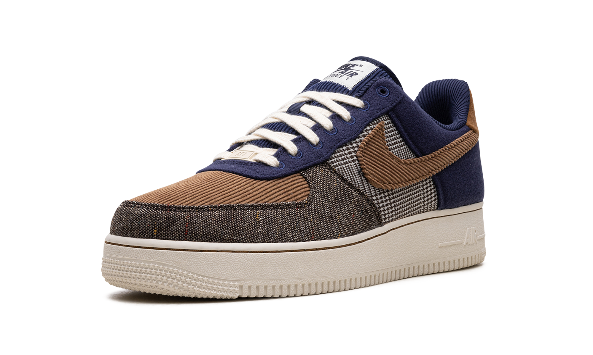 nike air force 1 low 07 prm tweed midnight navy corduroy+FQ8744-410+left diagnol single view