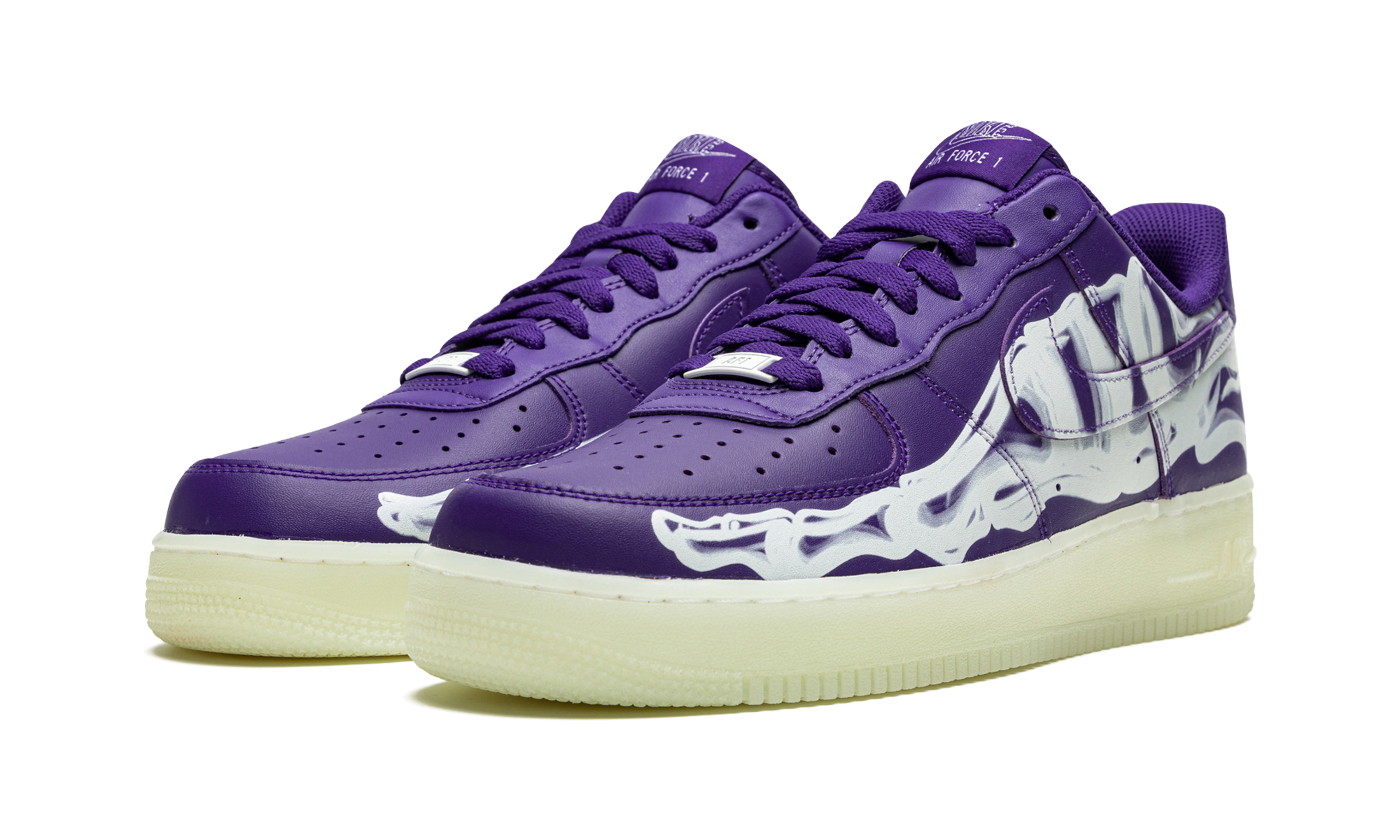 nike air force 1 low 07 qs purple skeleton halloween 2021+CU8067-500+diagnol left view