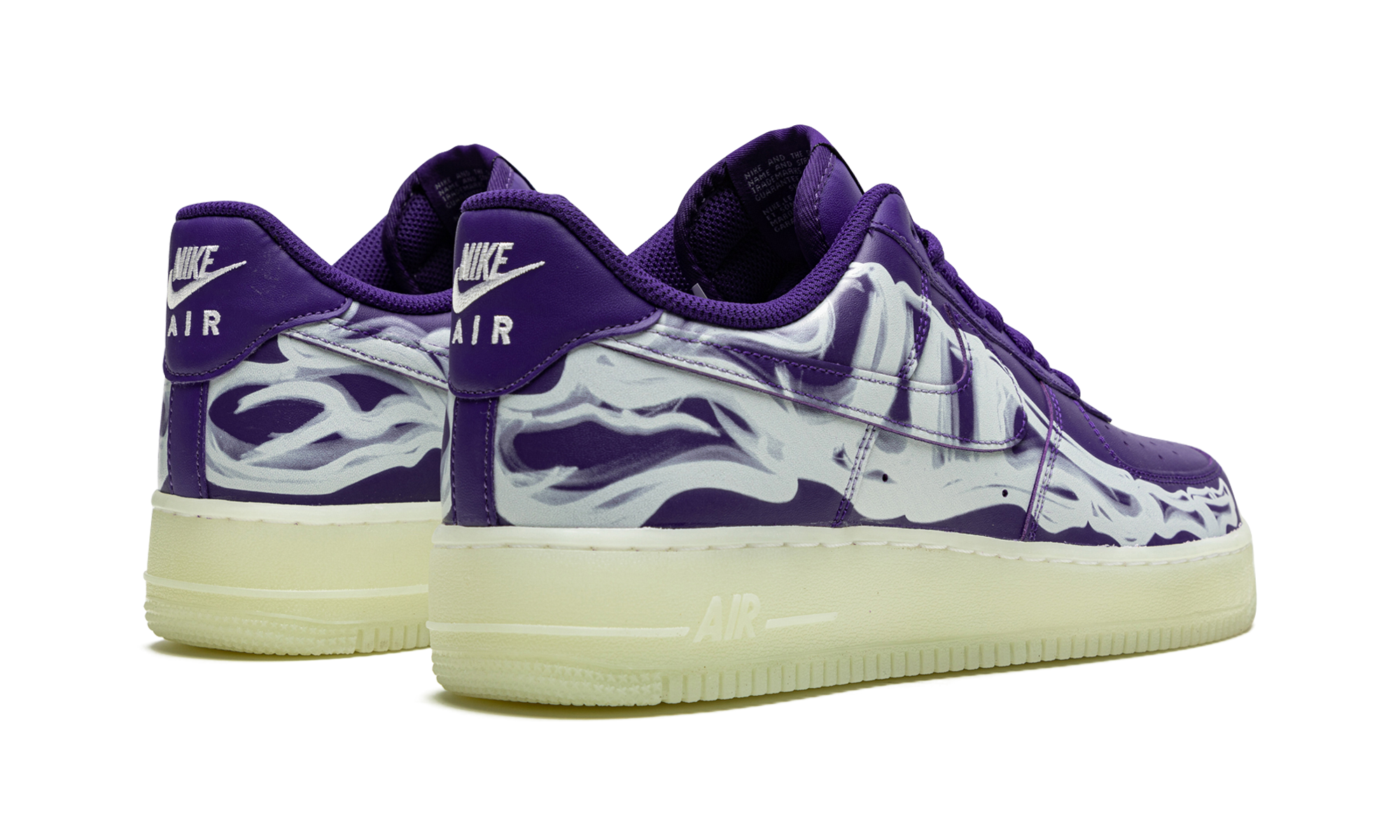 nike air force 1 low 07 qs purple skeleton halloween 2021+CU8067-500+diagnol right behind view