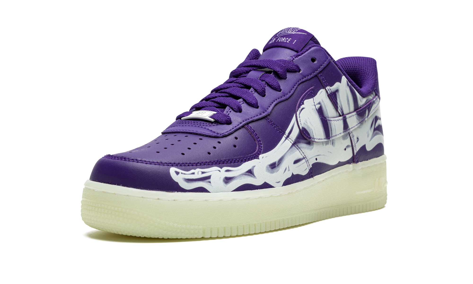 nike air force 1 low 07 qs purple skeleton halloween 2021+CU8067-500+left diagnol single view