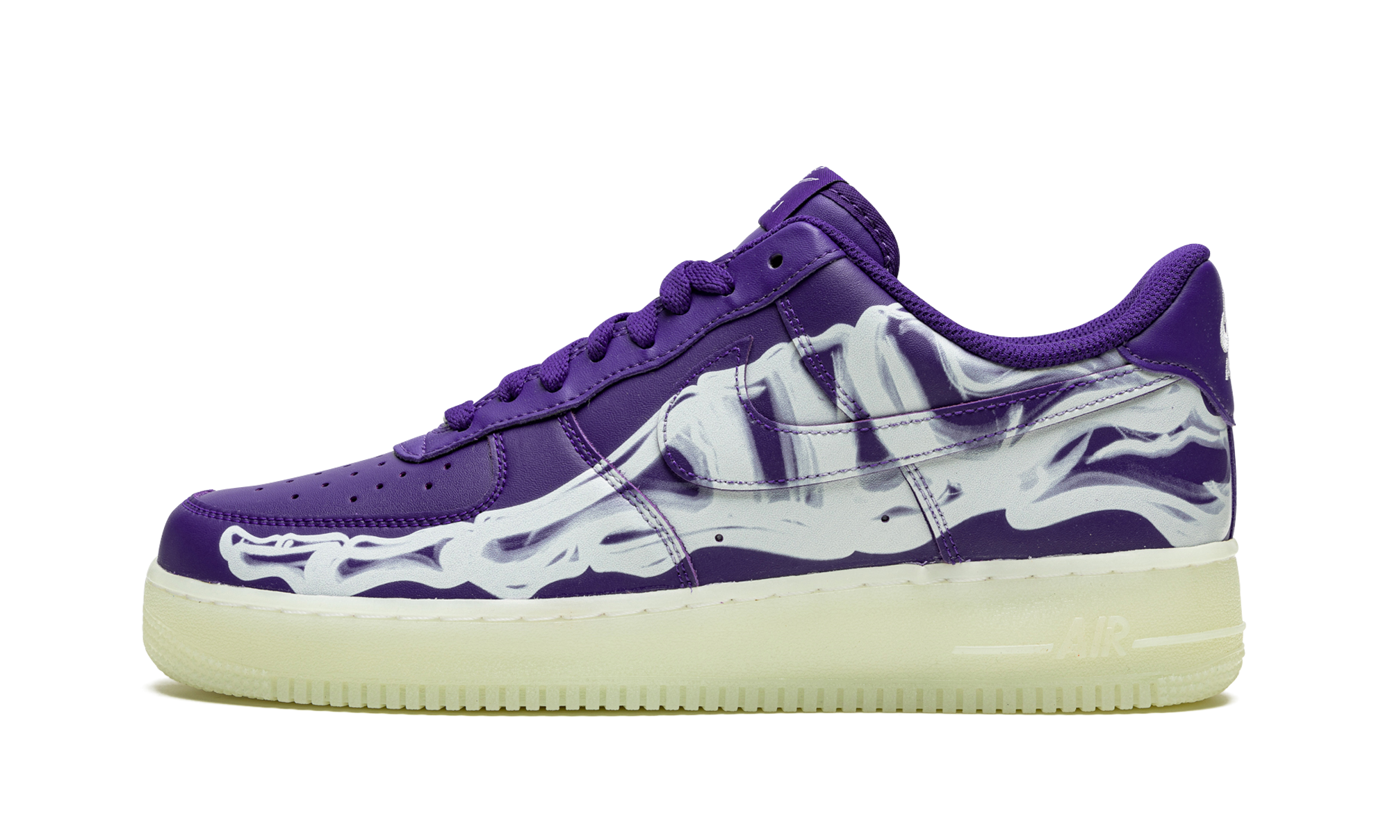 nike air force 1 low 07 qs purple skeleton halloween 2021+CU8067-500+diagnol right view 1
