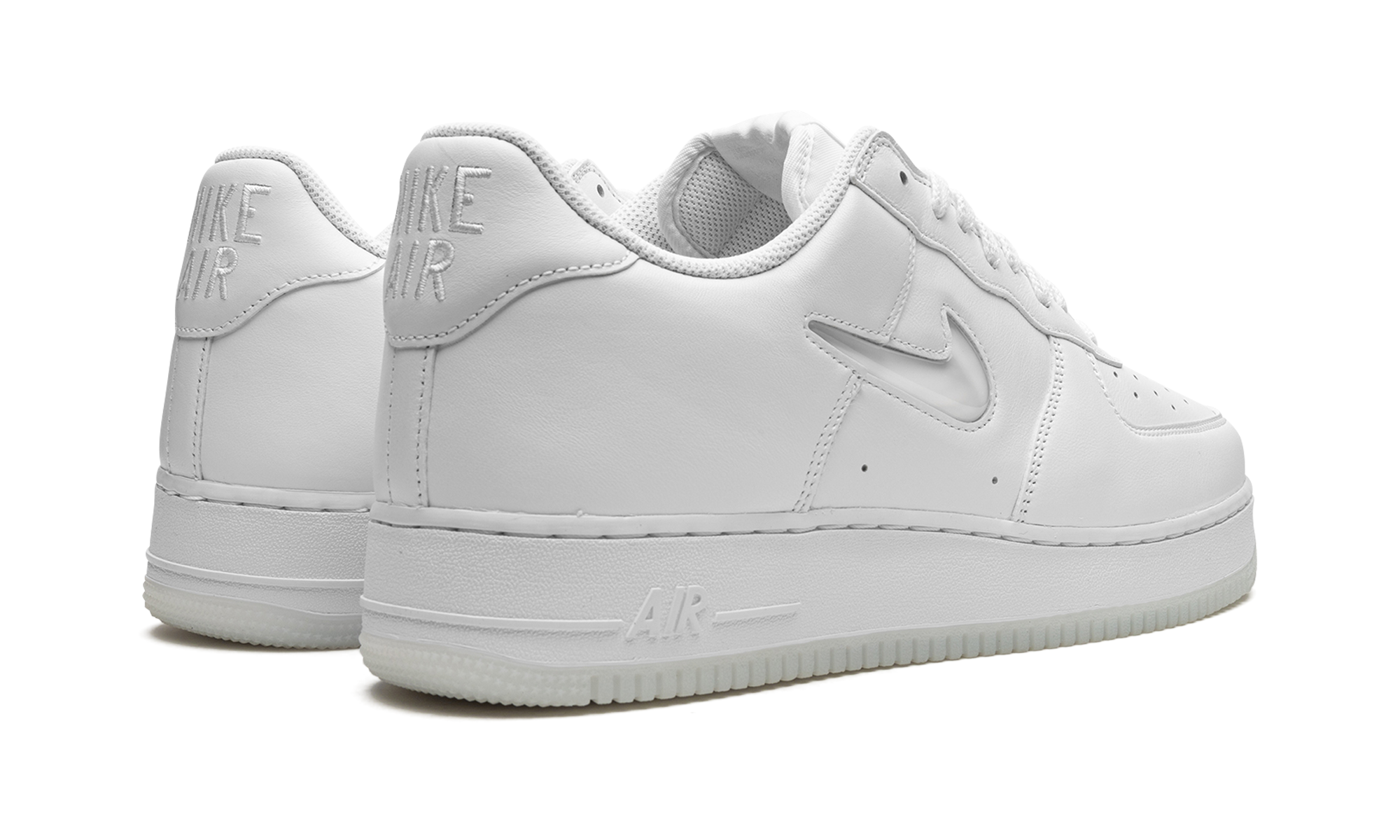 nike air force 1 low 07 retro color of the month jewel swoosh triple white+FN5924-100+diagnol right behind view