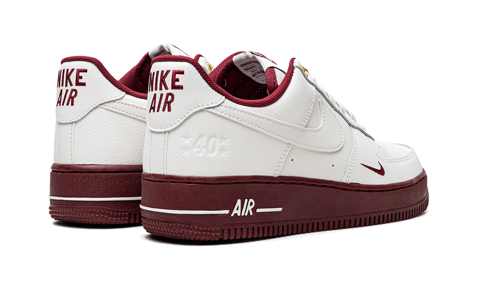 nike air force 1 low 07 se 40th anniversary edition sail team red women s+DQ7582-100+diagnol right behind view