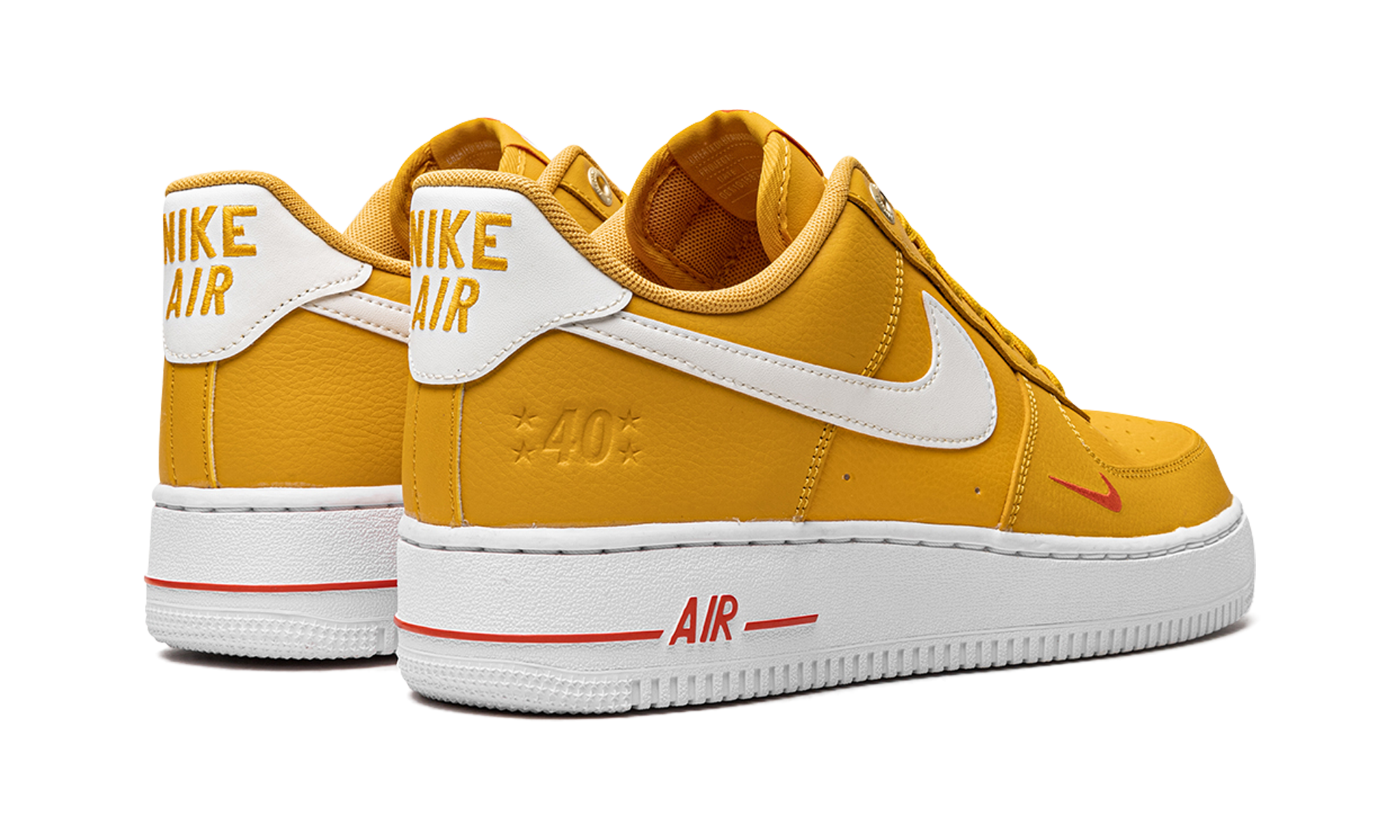 nike air force 1 low 07 se 40th anniversary yellow ochre mini swoosh women s+DQ7582-700+diagnol right behind view