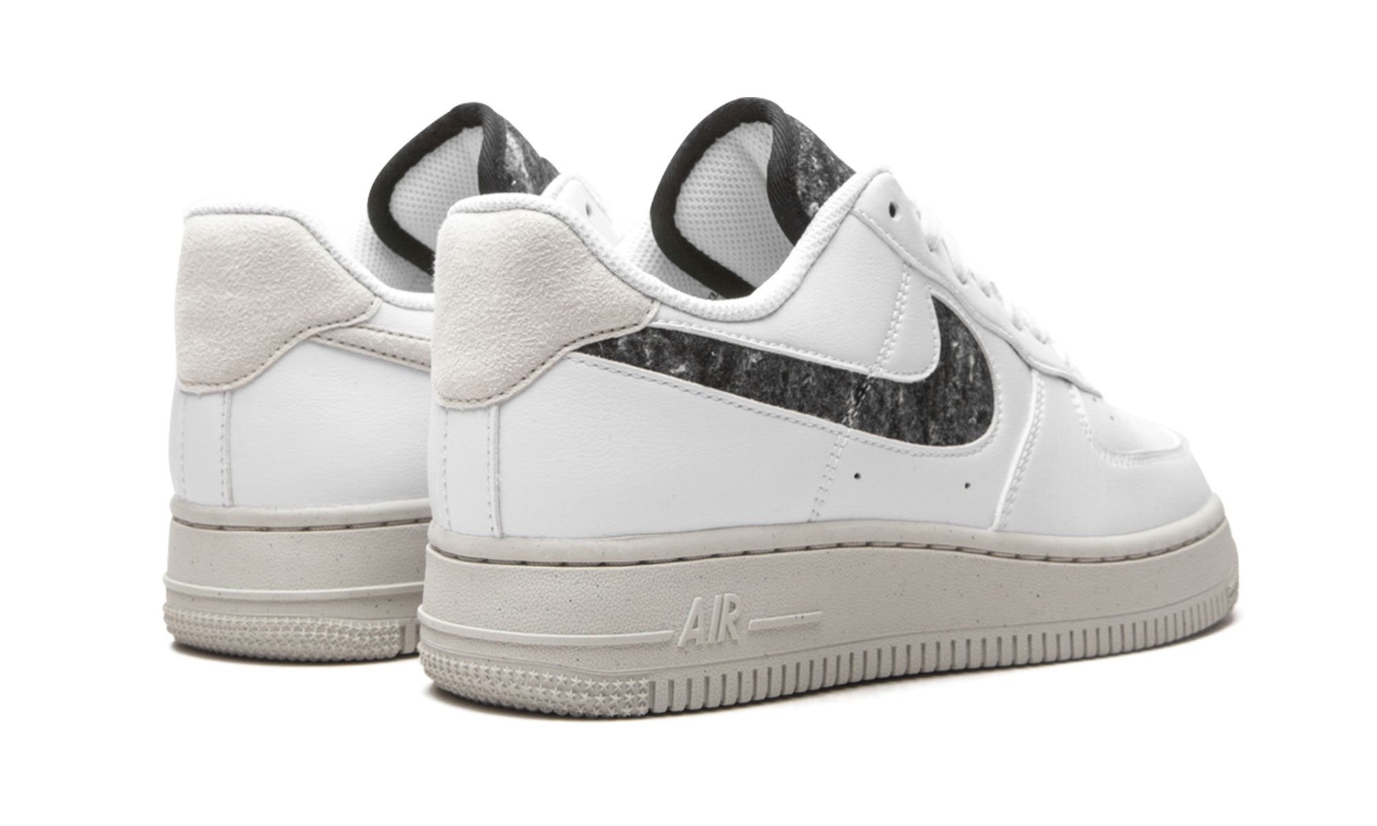 nike air force 1 low 07 se recycled white black light bone women s+DA6682-100+diagnol right behind view