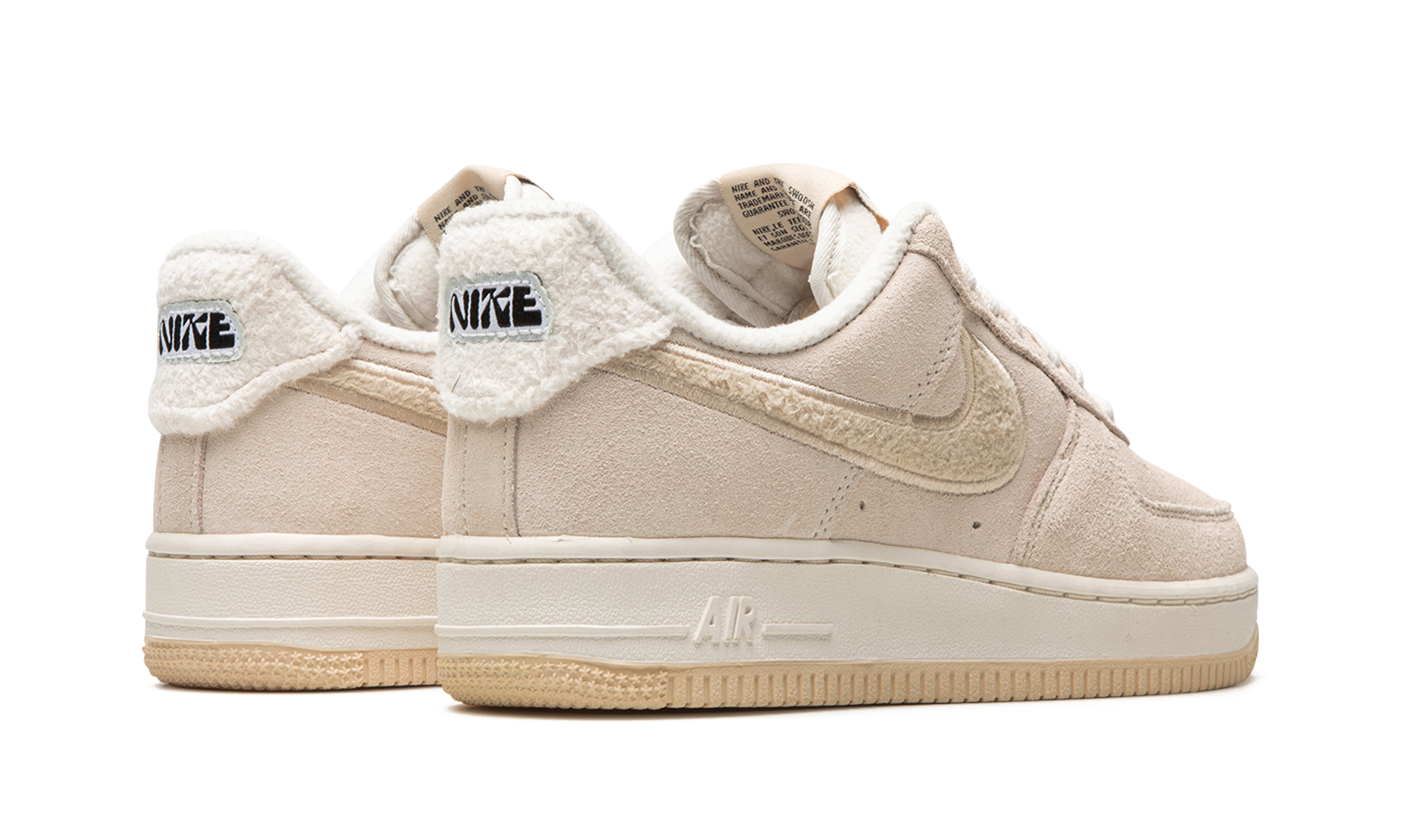 nike air force 1 low 07 se sanddrift gum fleece women s+DQ7583-001+diagnol right behind view
